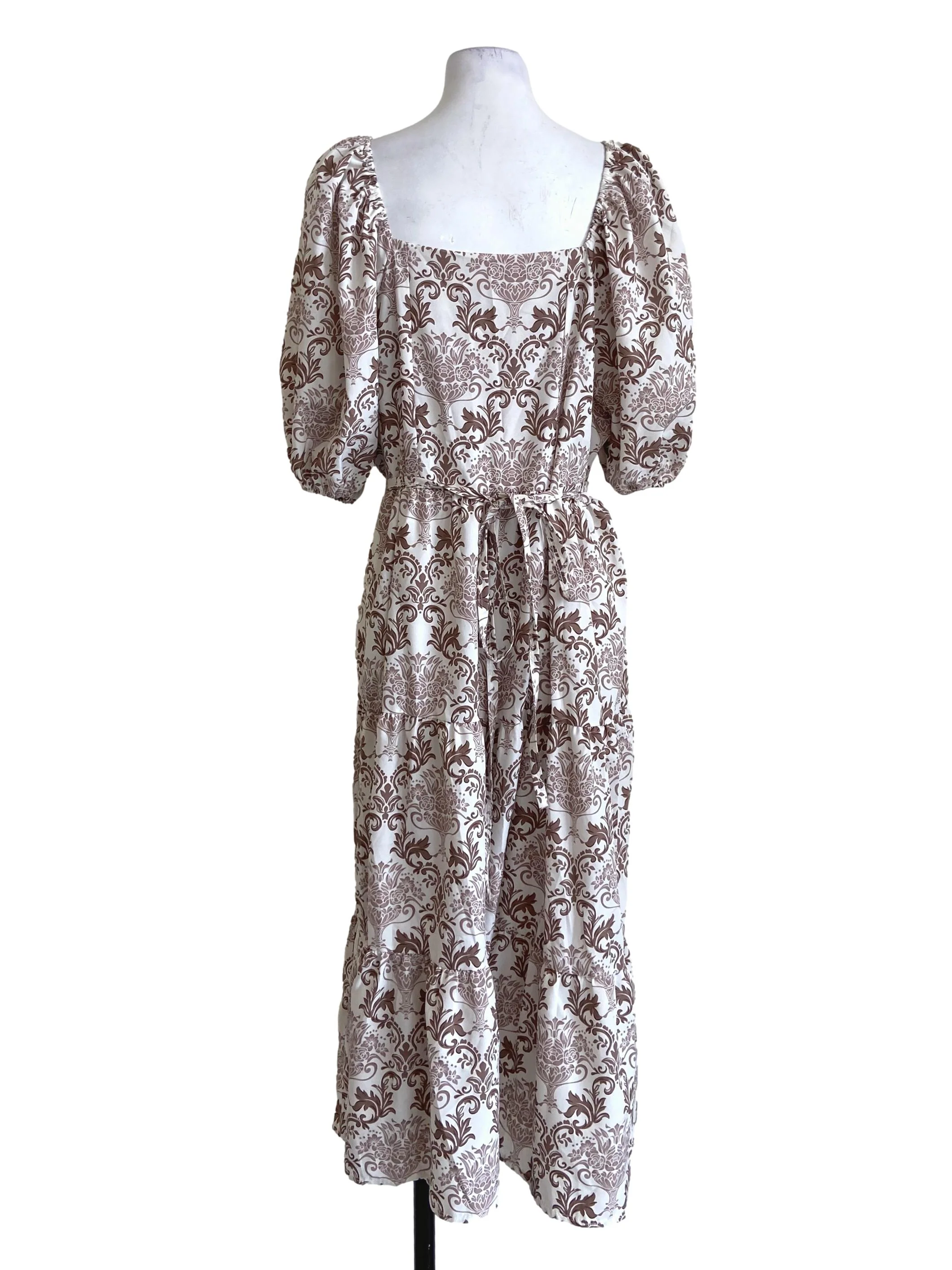 Brown Square Neck Pegged Layered Dress - Image 2