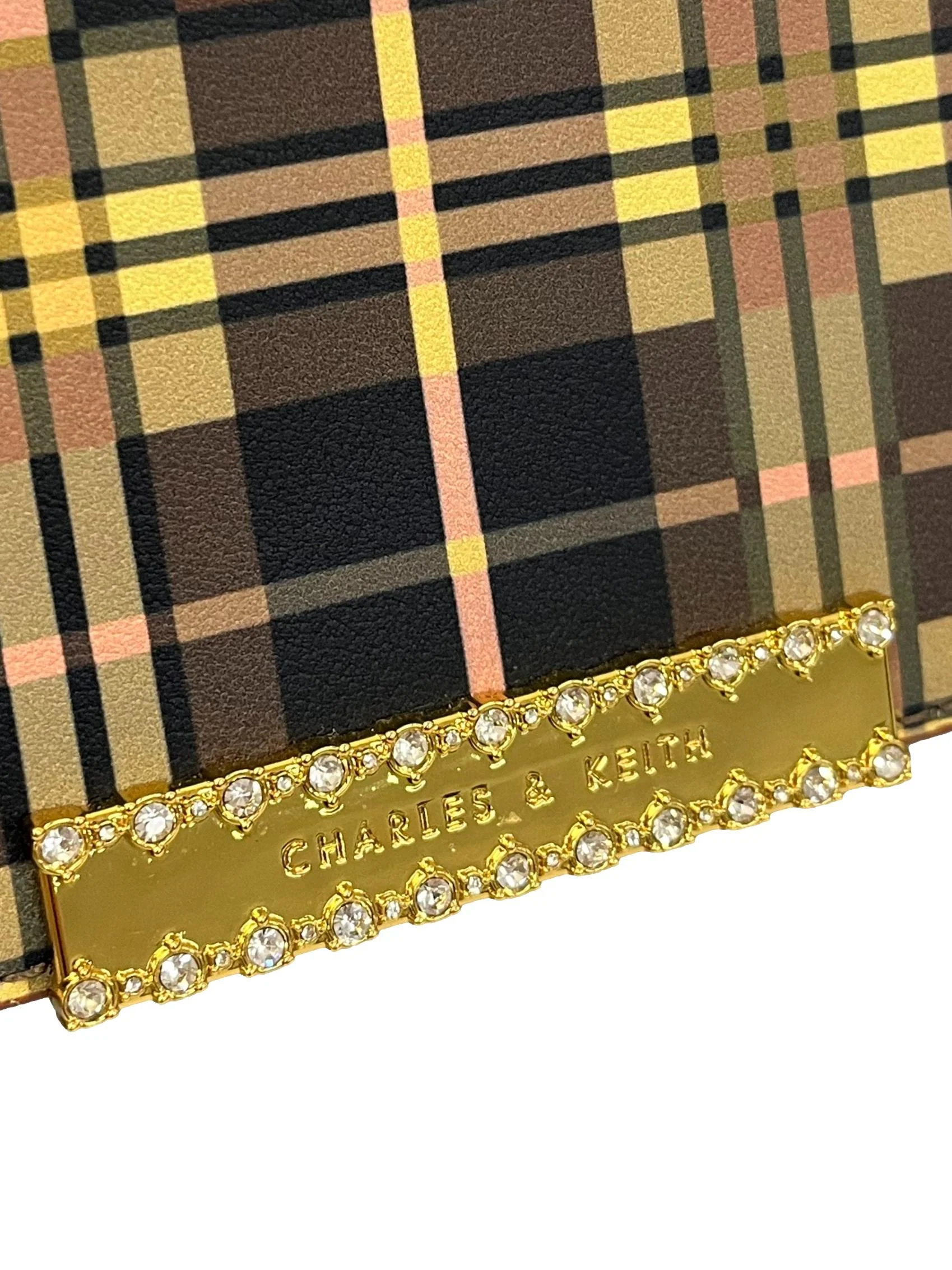 Brown Tartan Small Shoulder Bag With Chain Straps - Image 4