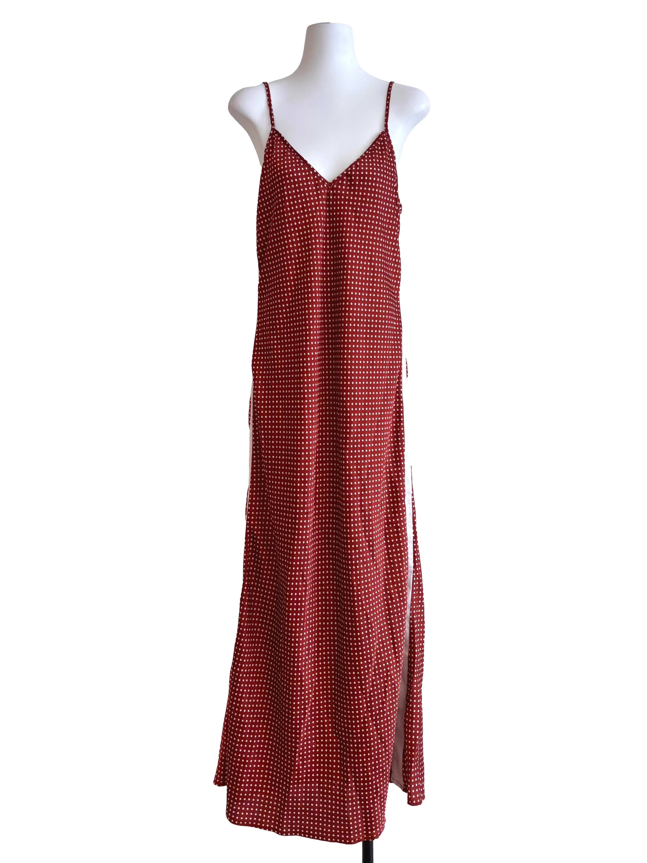 Brownish Red Polka Dots Slip Dress
