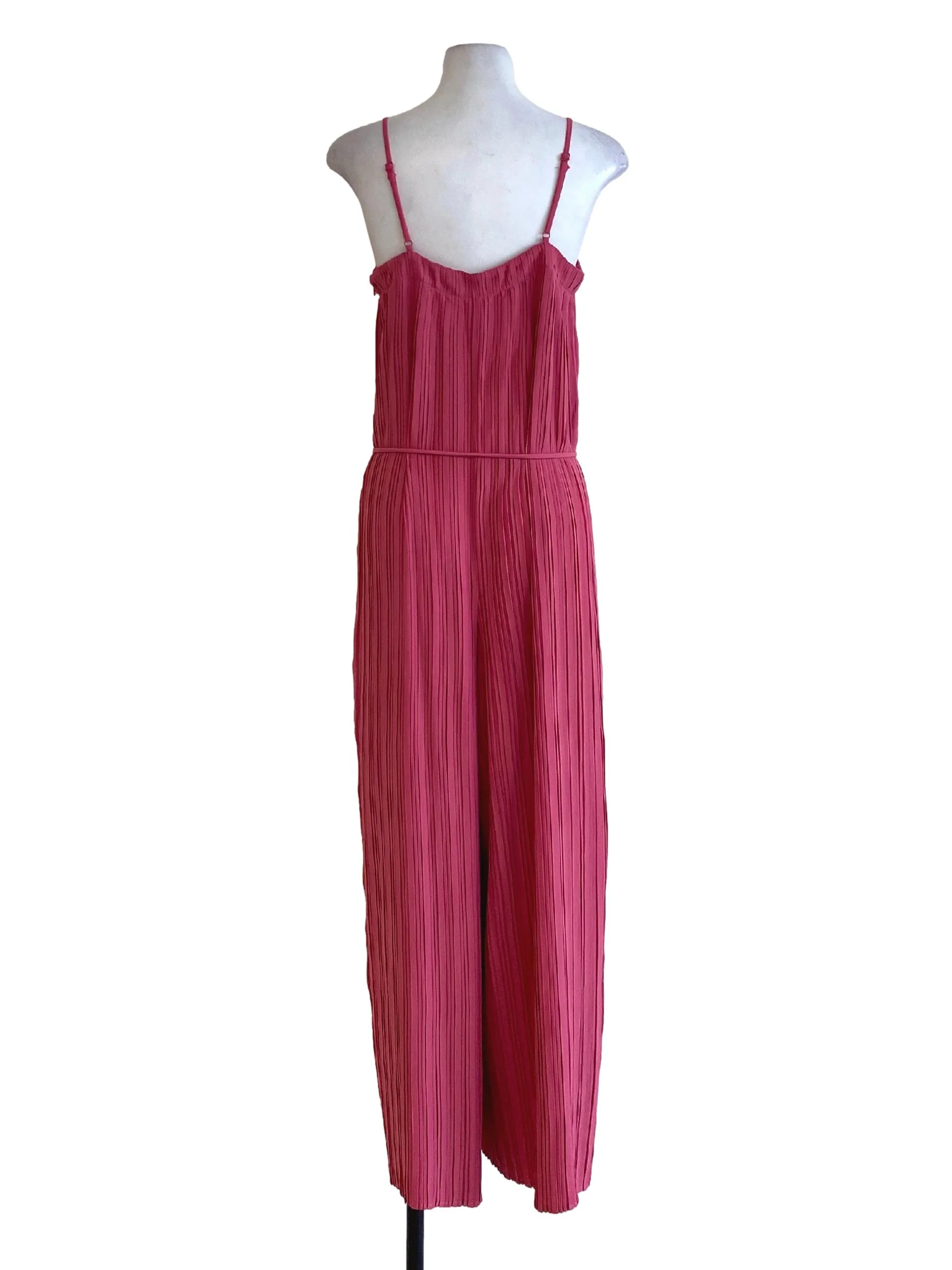 Bubblegum Pink Pleated Sweetheart Tie Waist Loose Jumpsuit LB - Image 2