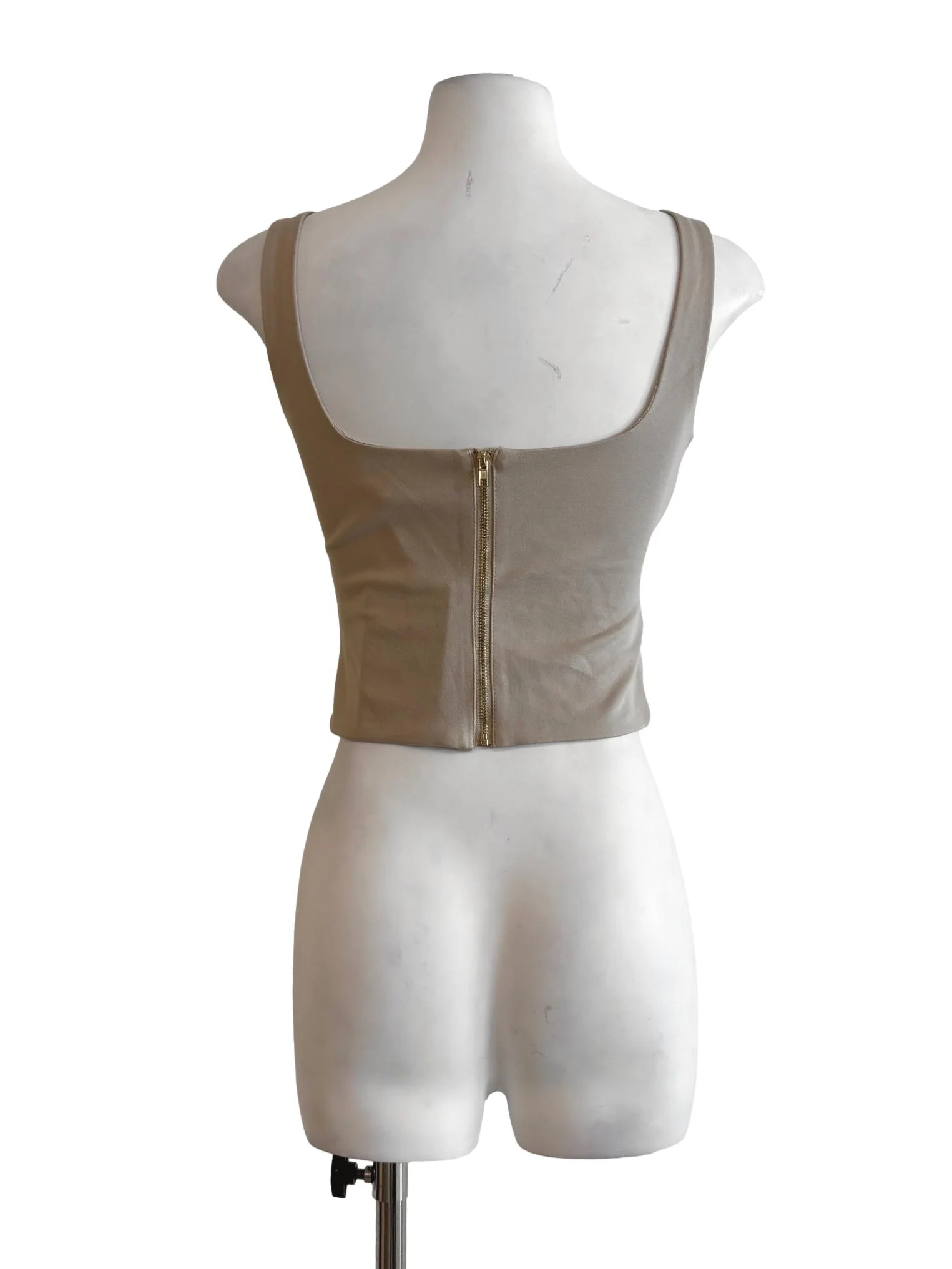 Buff Beige Square Neck Fitted Top - Image 2