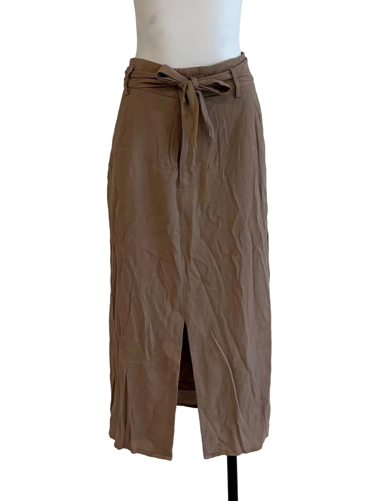 Buff Brown Slit Midi Skirt