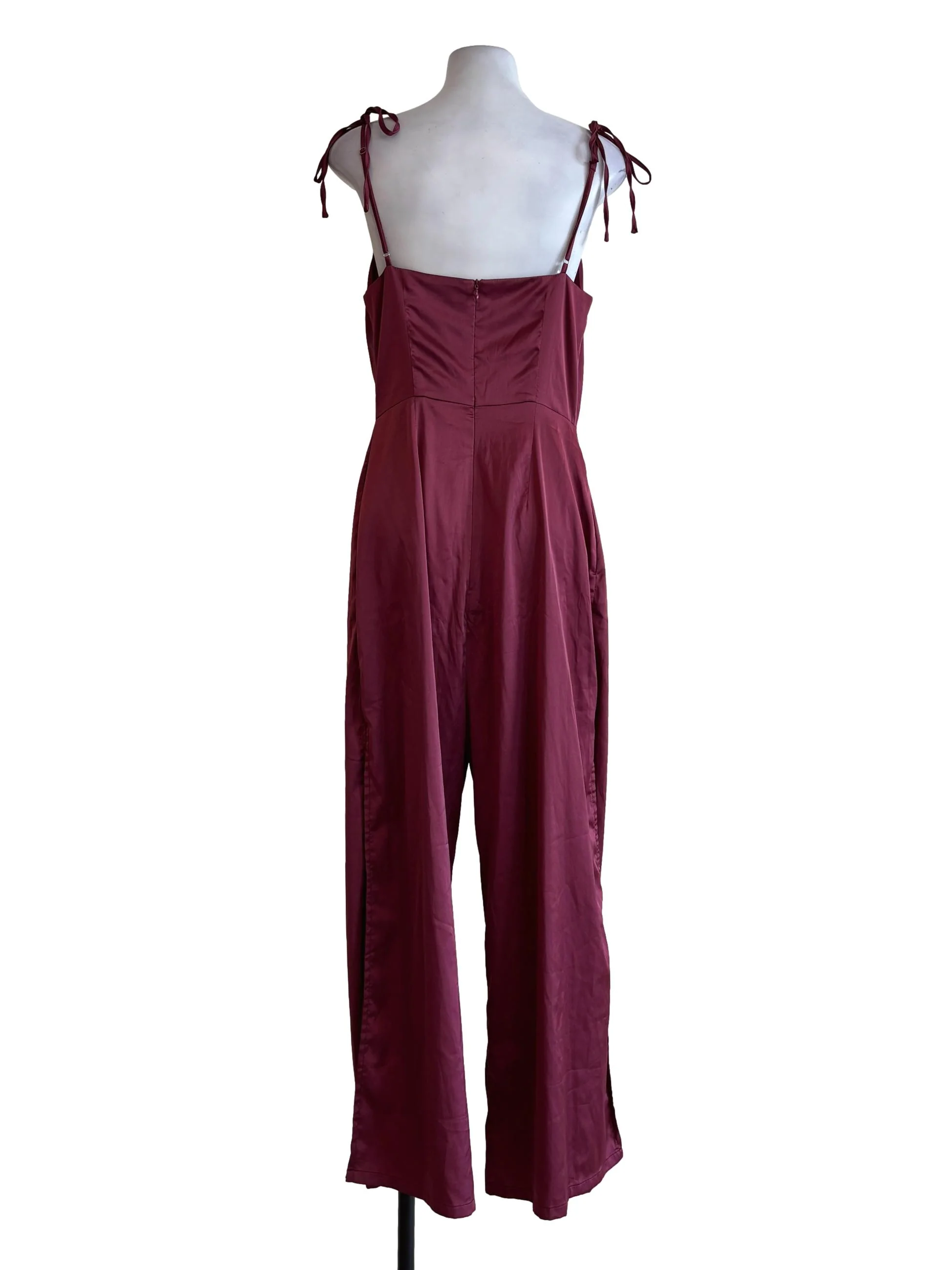 Burgundy Red Silk Jumpsuit - Image 2