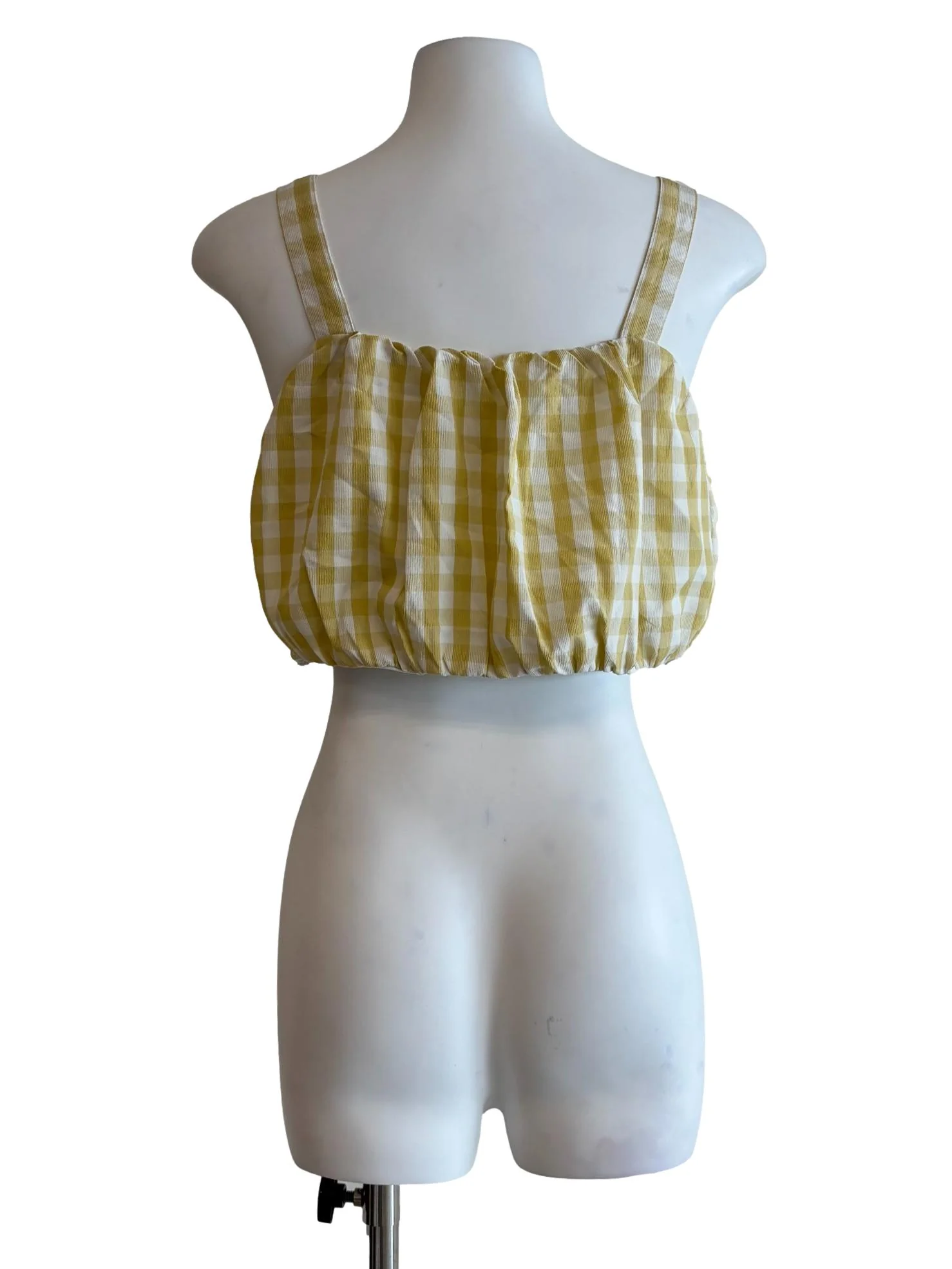 Butter Yellow Gingham Camisole Crop Top - Image 2