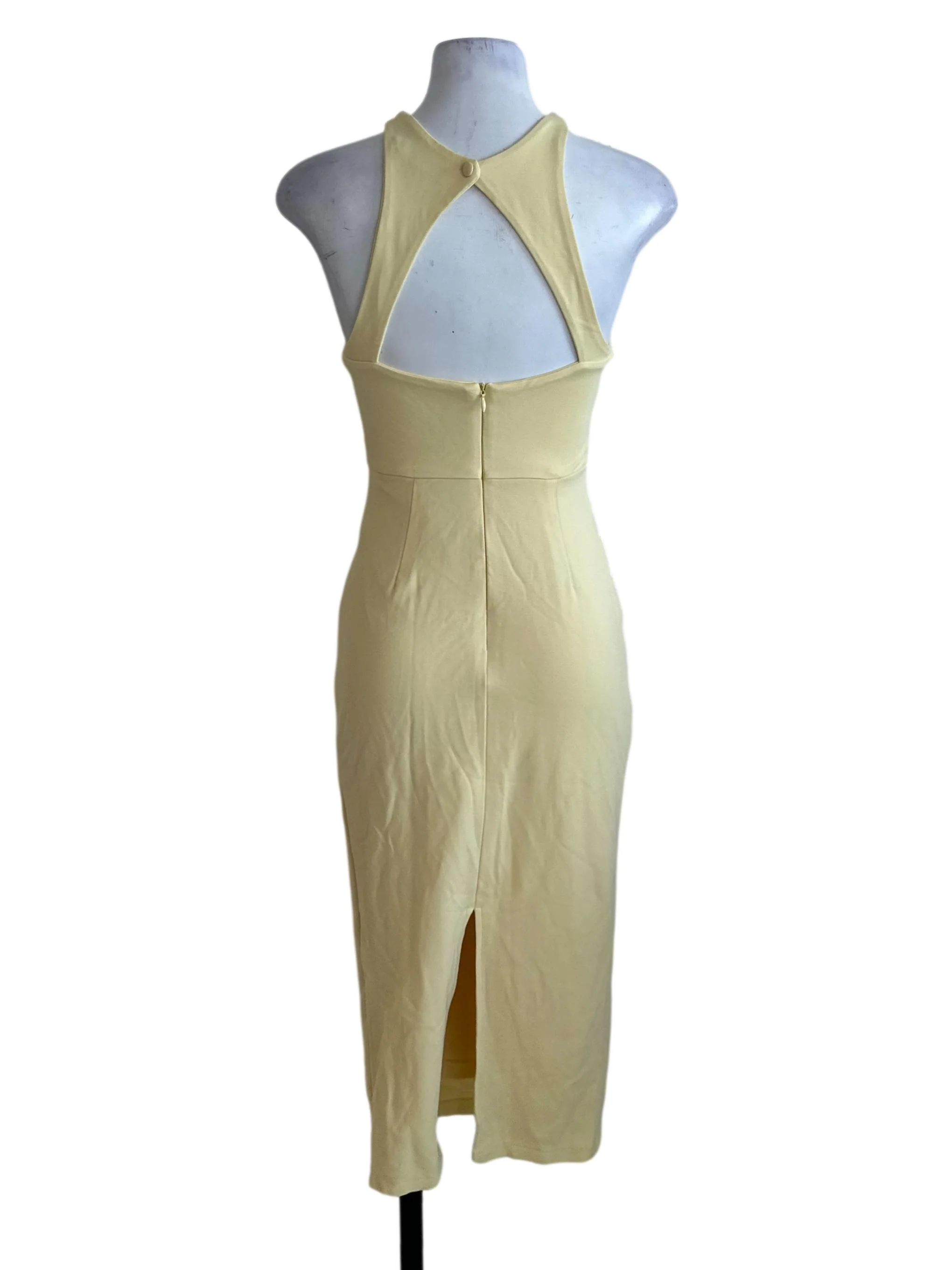 Butter Yellow Halter Side Ruched Slit Dress - Image 2