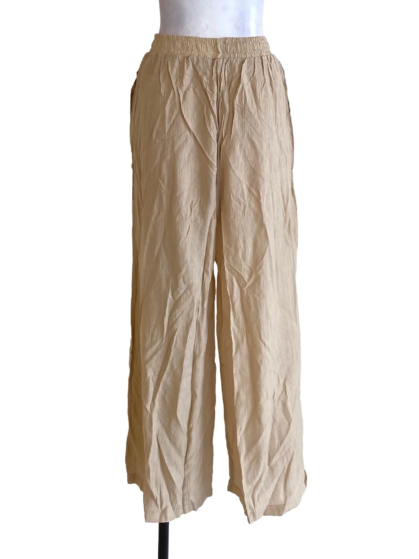 Buttermilk Brown Sharkskin Tie Waist Track Pants - Image 2