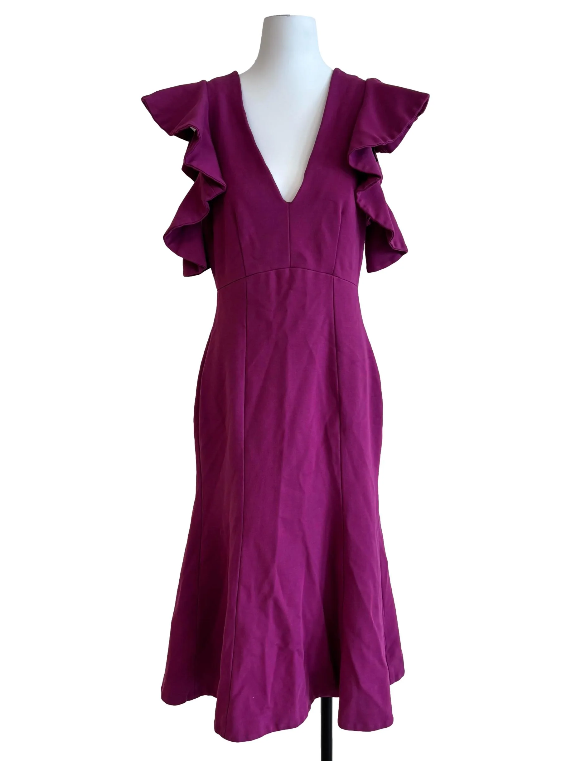 Byzantine Purple V-Neck Ruffle Dress