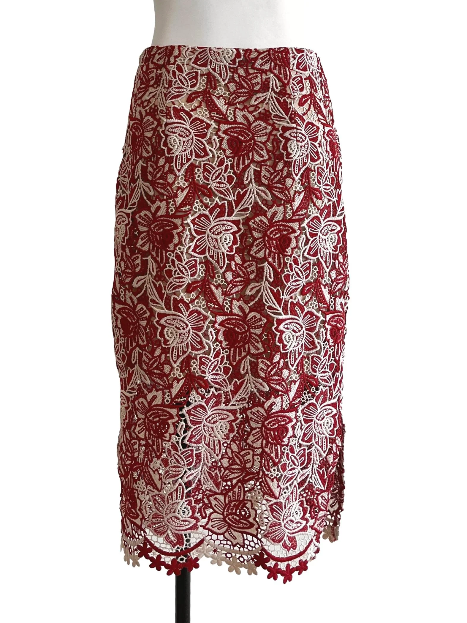 Candy Red Floral Lace Mini Skirt - Image 2