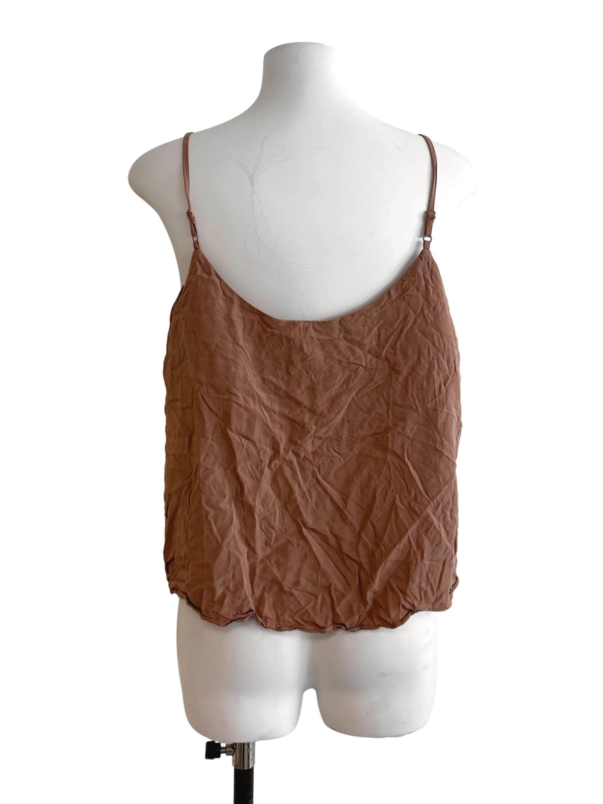 Caramel Brown Scoop Neck Spaghetti Strap Top LB - Image 2