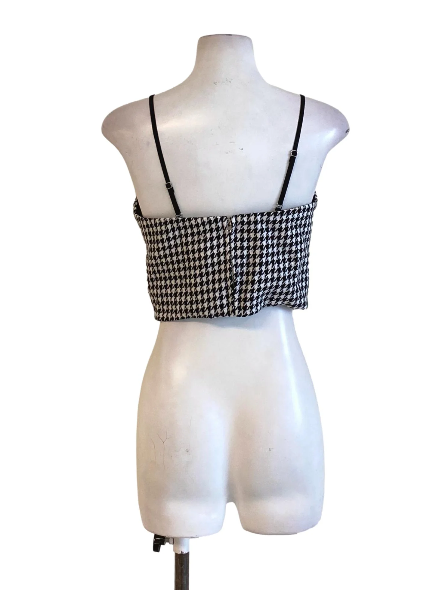 Carbon Black Houndstooth Spaghetti Strap Sweetheart Cropped Top - Image 2