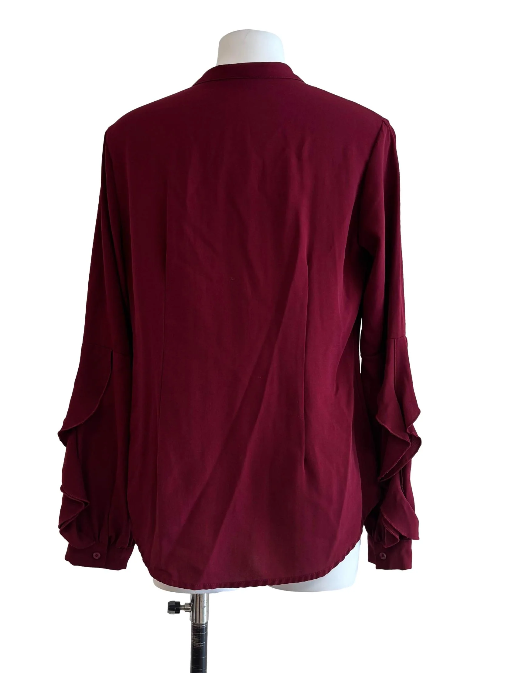 Carmine Red Ruffle Buttoned Blouse - Image 2