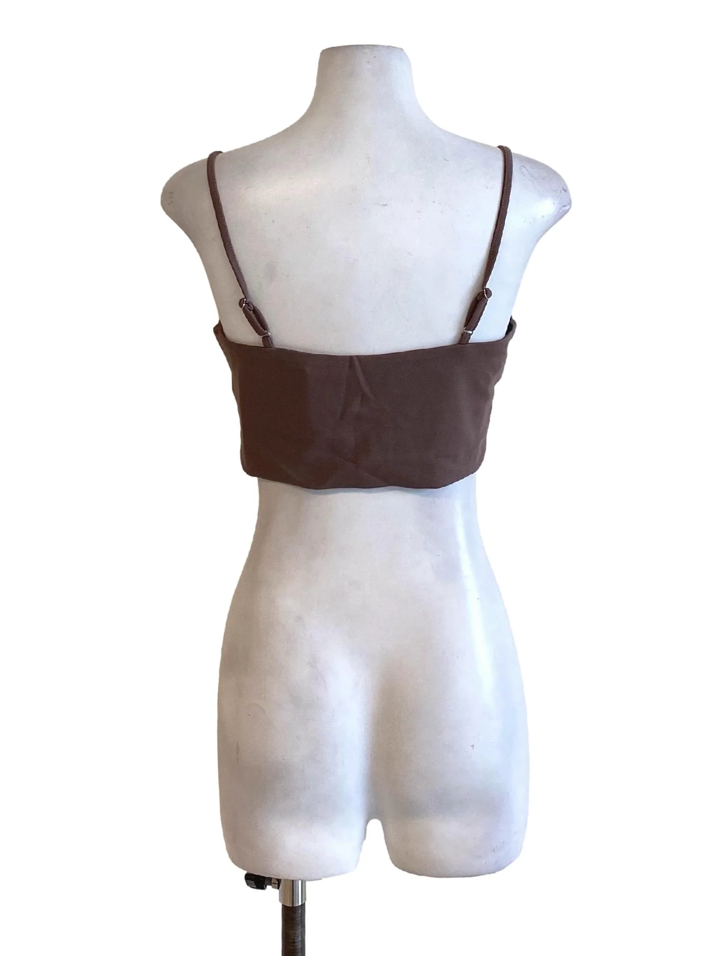 Carob Brown Spaghetti Strap Fit Waisted Cropped Top - Image 2