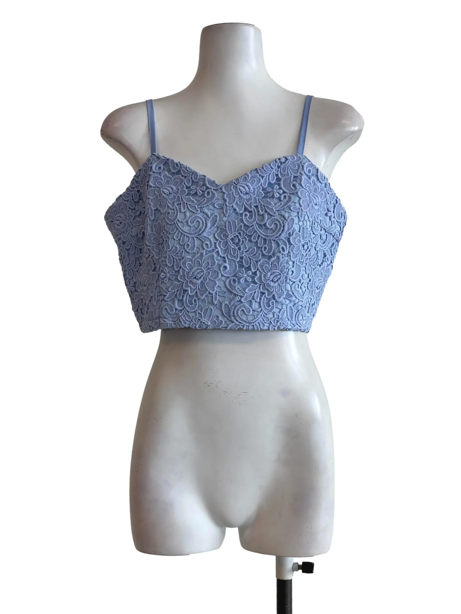 Carolina Blue Spaghetti Strap Embroidered Top