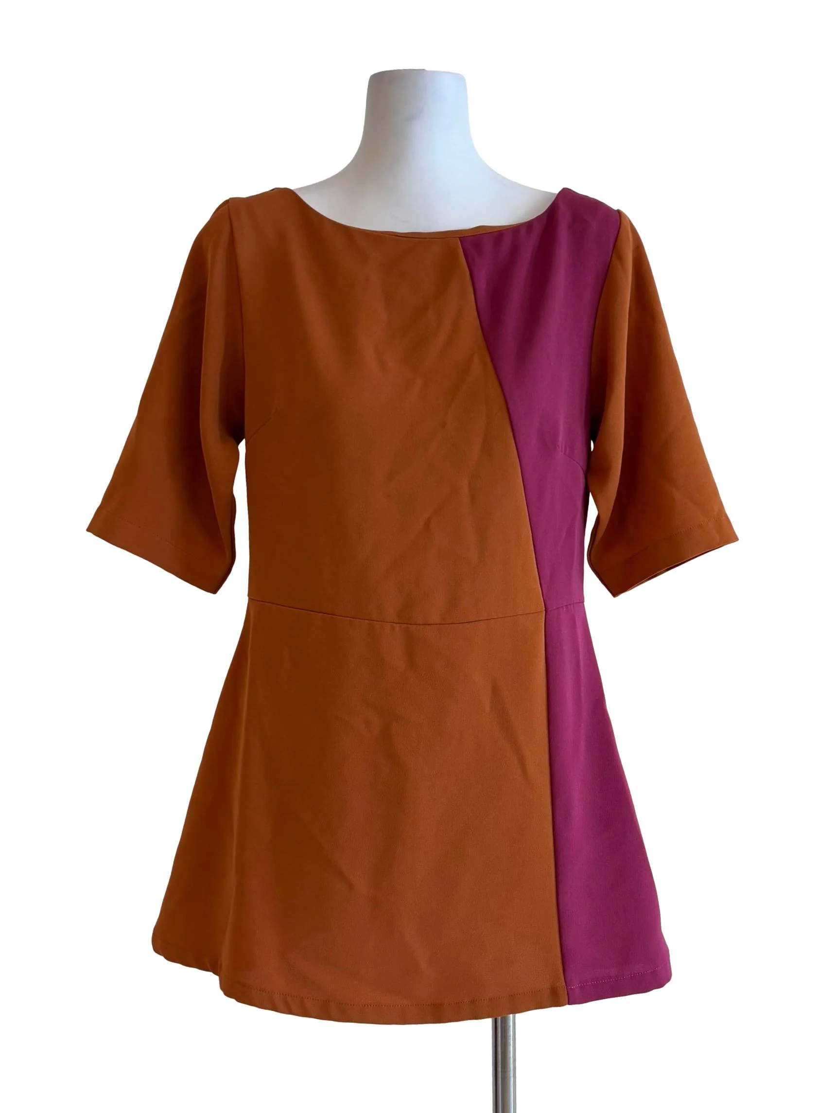 Carrot Orange Magenta Boat Neck Dress