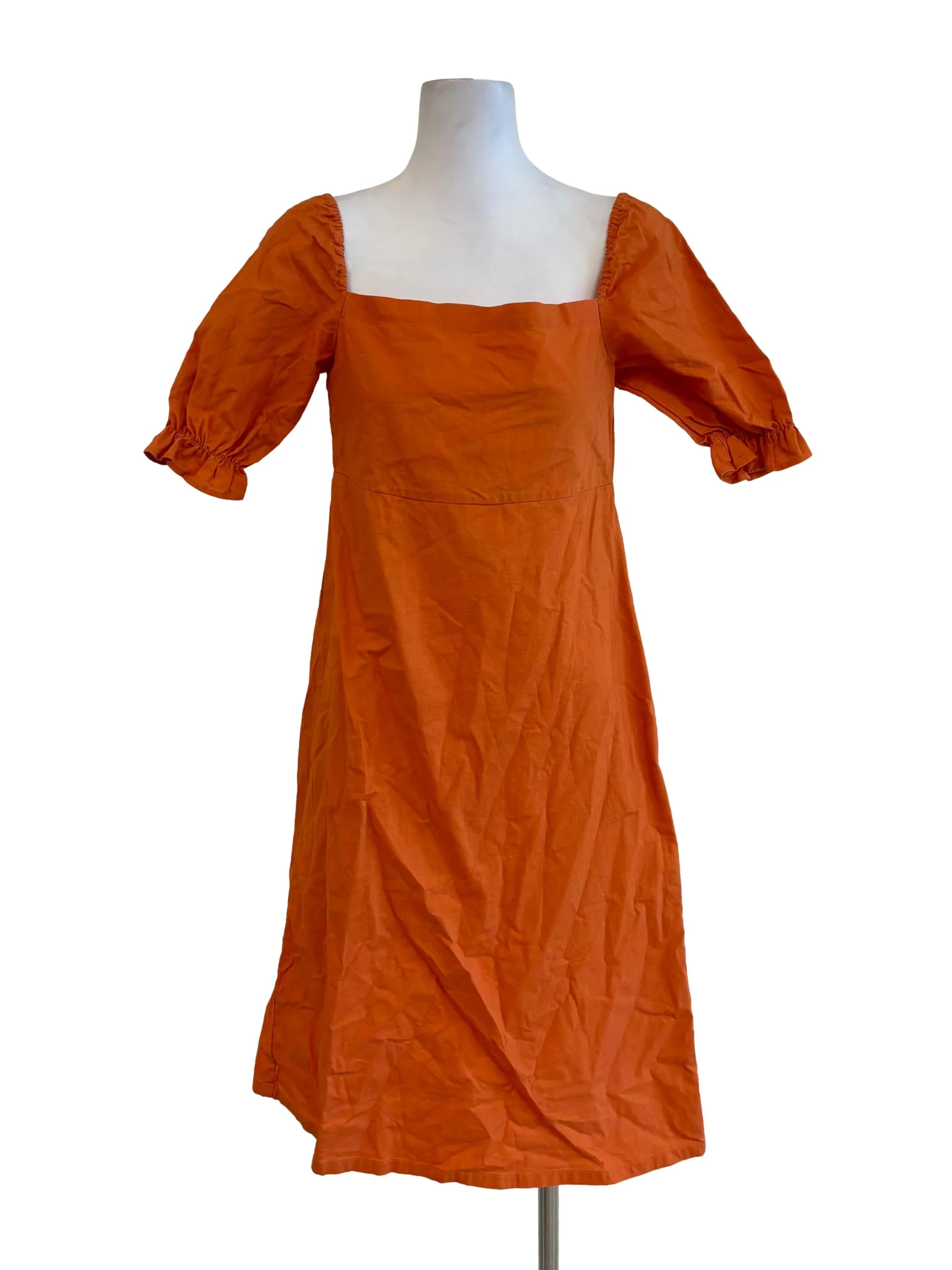 Carrot Orange Square Neck Cotton Dress