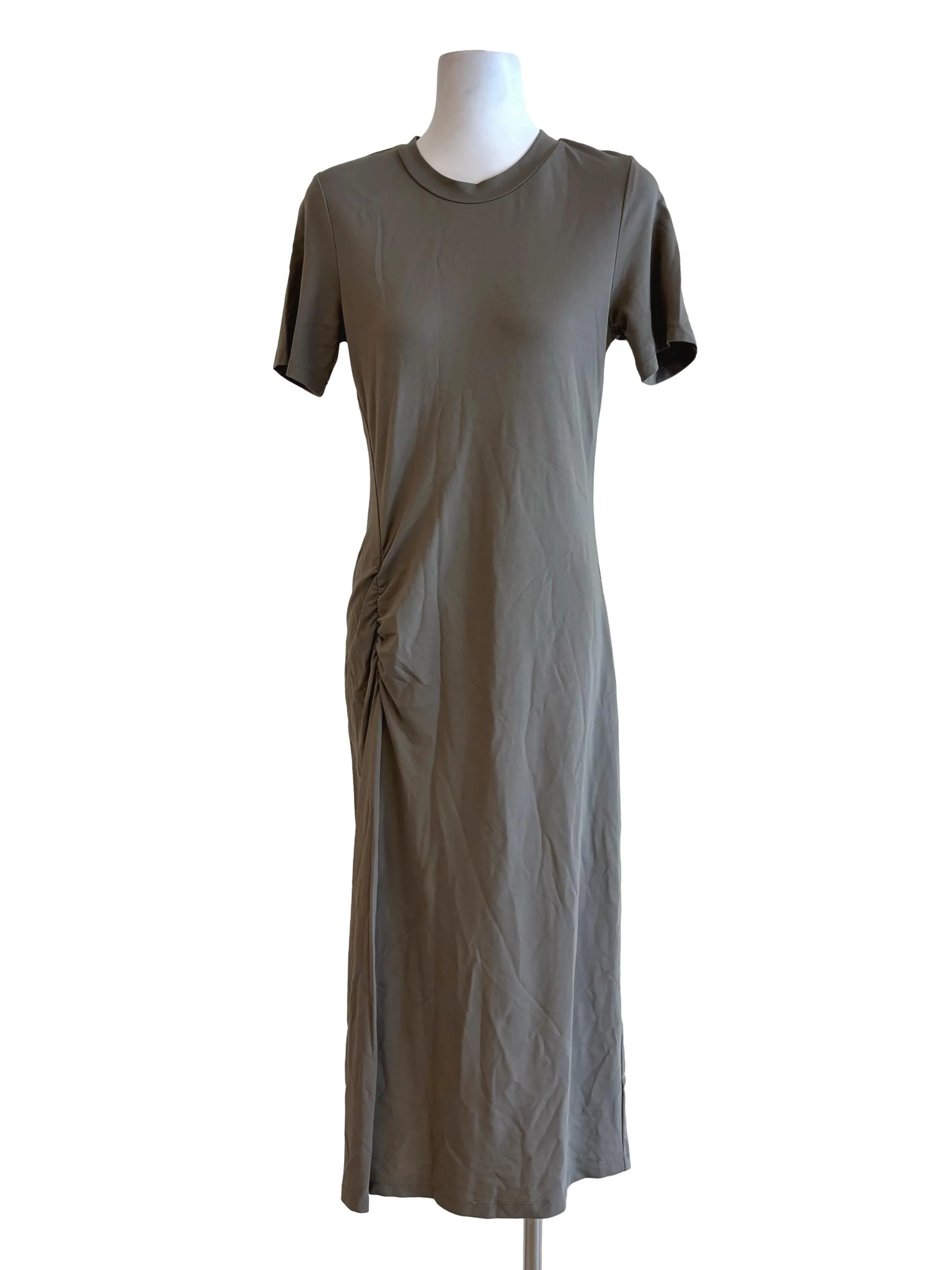 Cement Grey Short Sleeve Ruched Dress LB