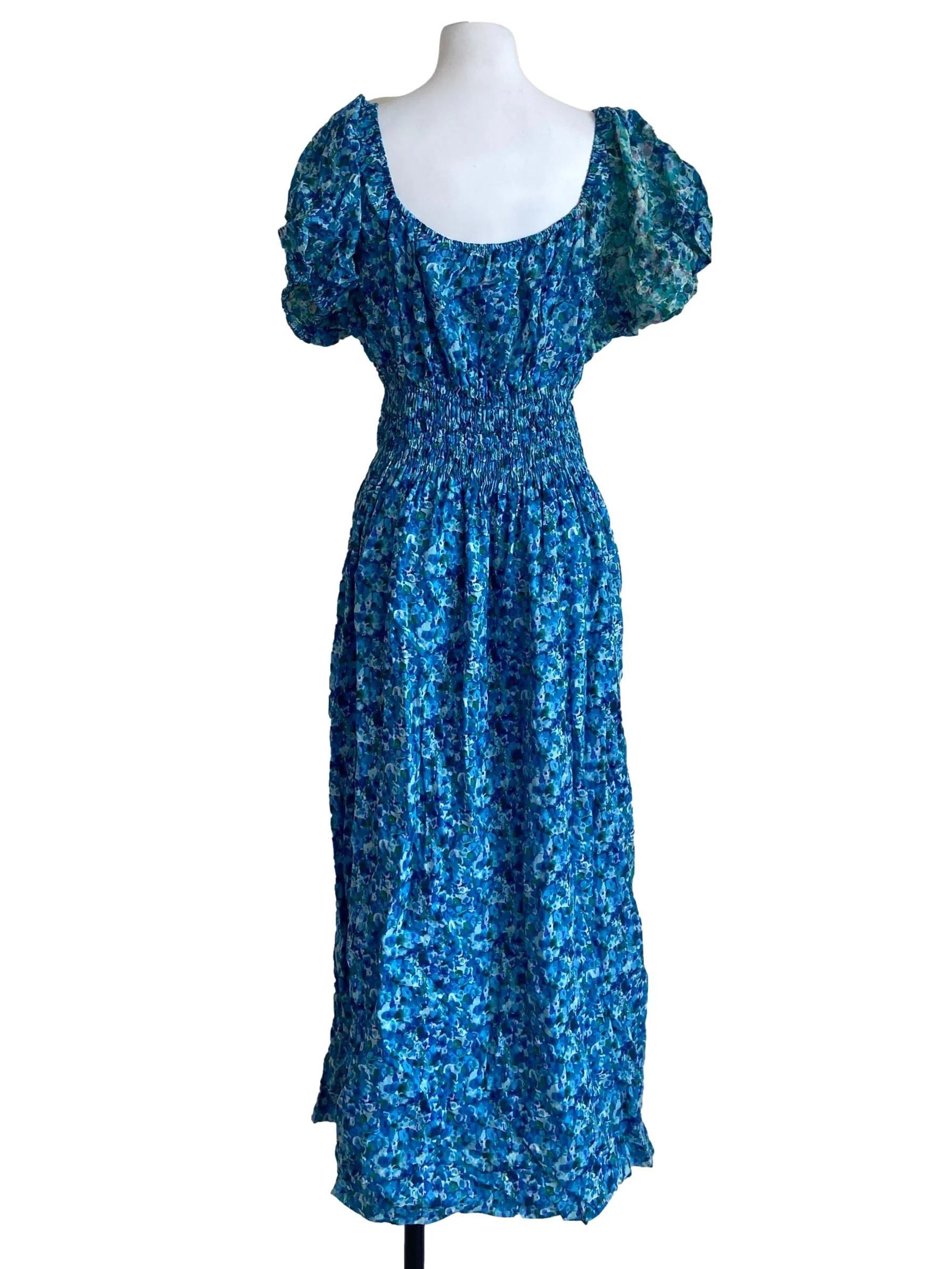Cerulean Blue Floral Pegged Waist Dress - Image 2