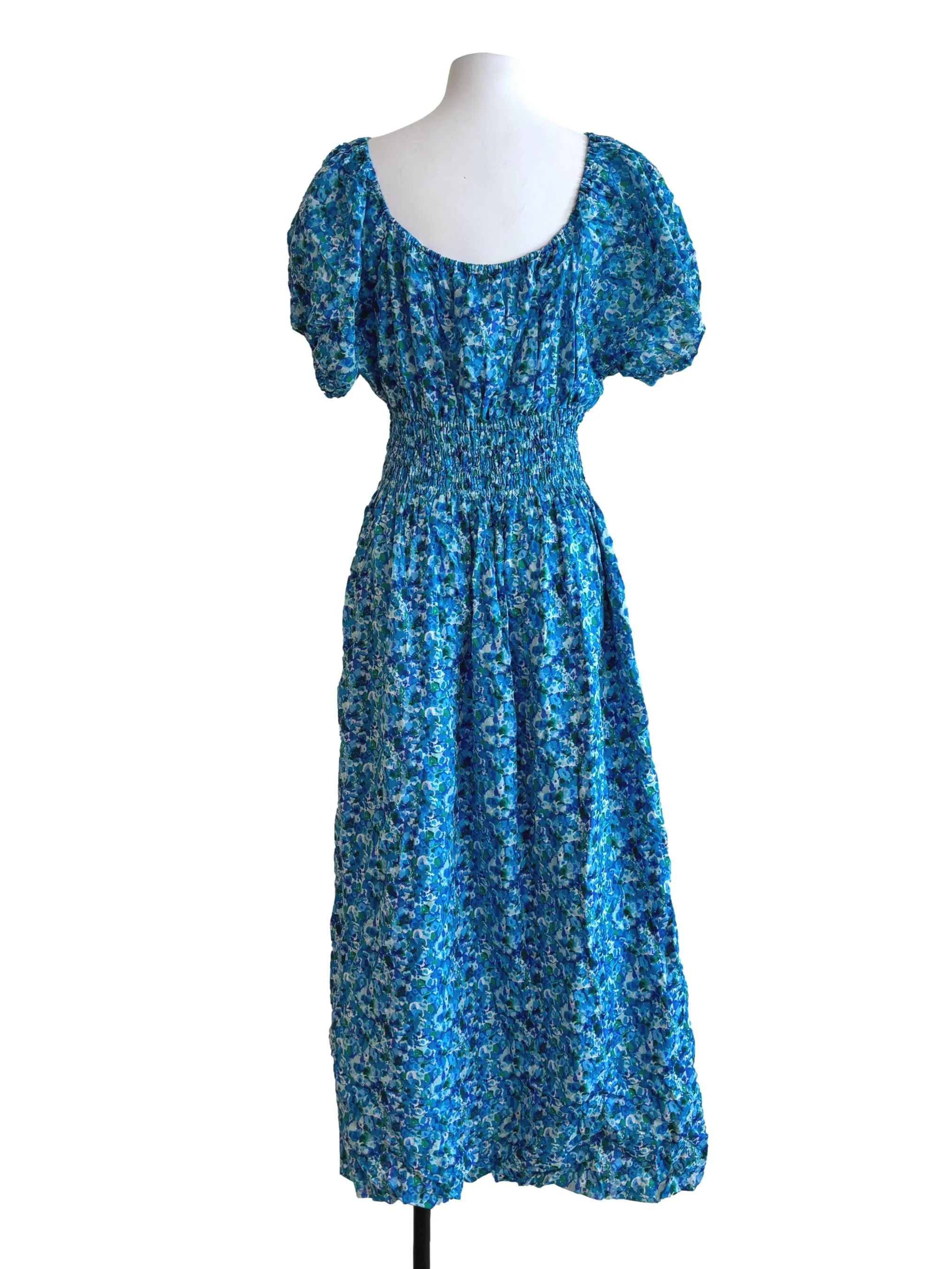 Cerulean Blue Floral Smocked Maxi Dress - Image 2