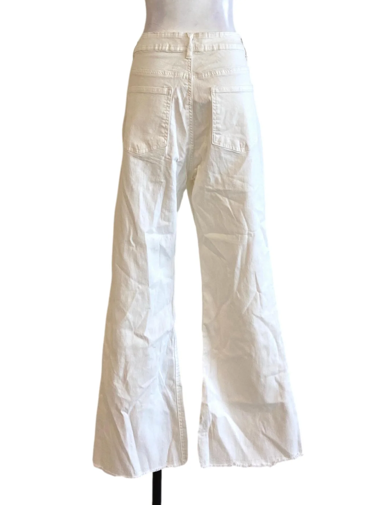 Chalk White Buttoned Waist Flared Denim Trouser - Image 2