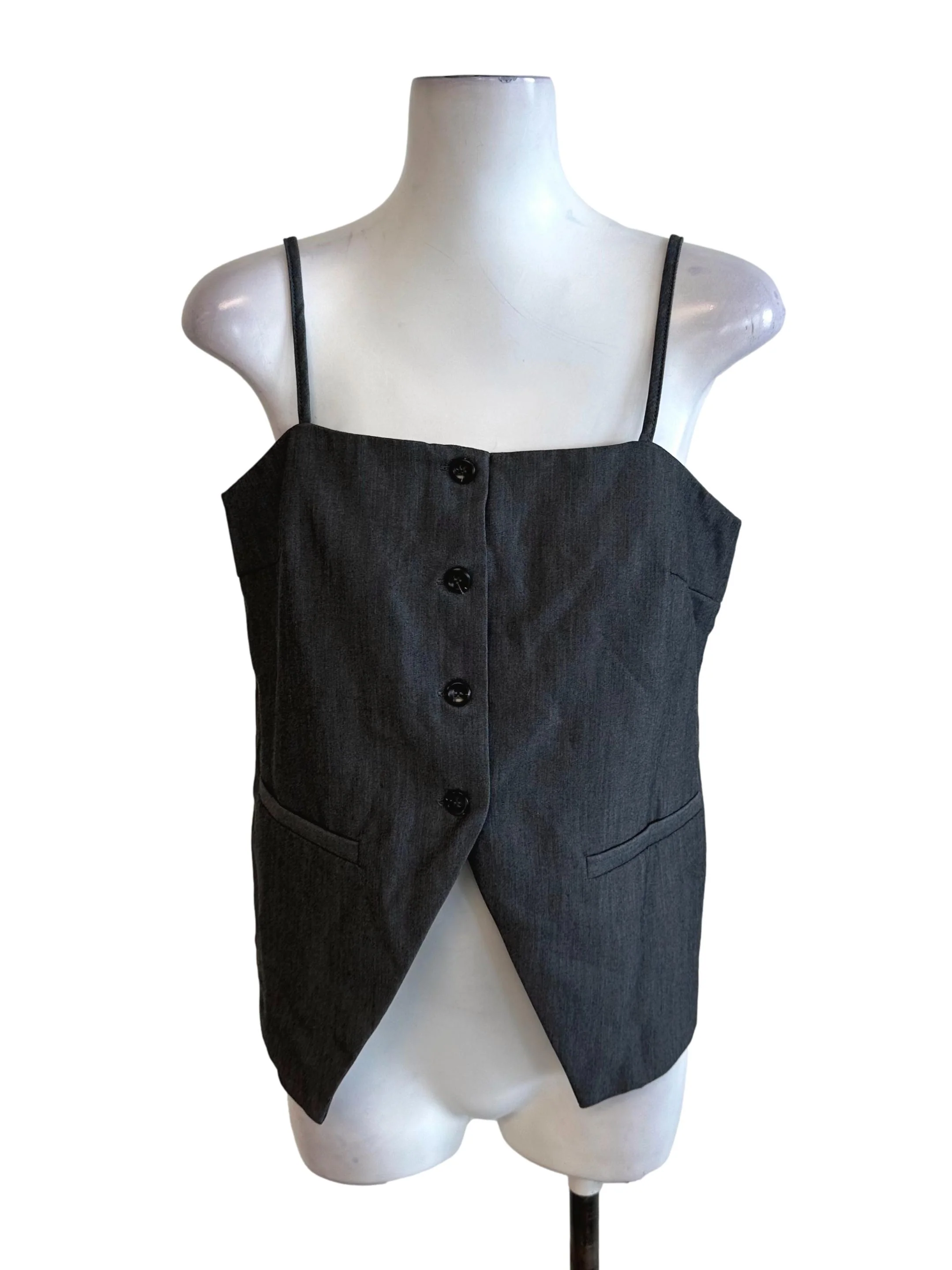 Charcoal Black Button Square Neck Top