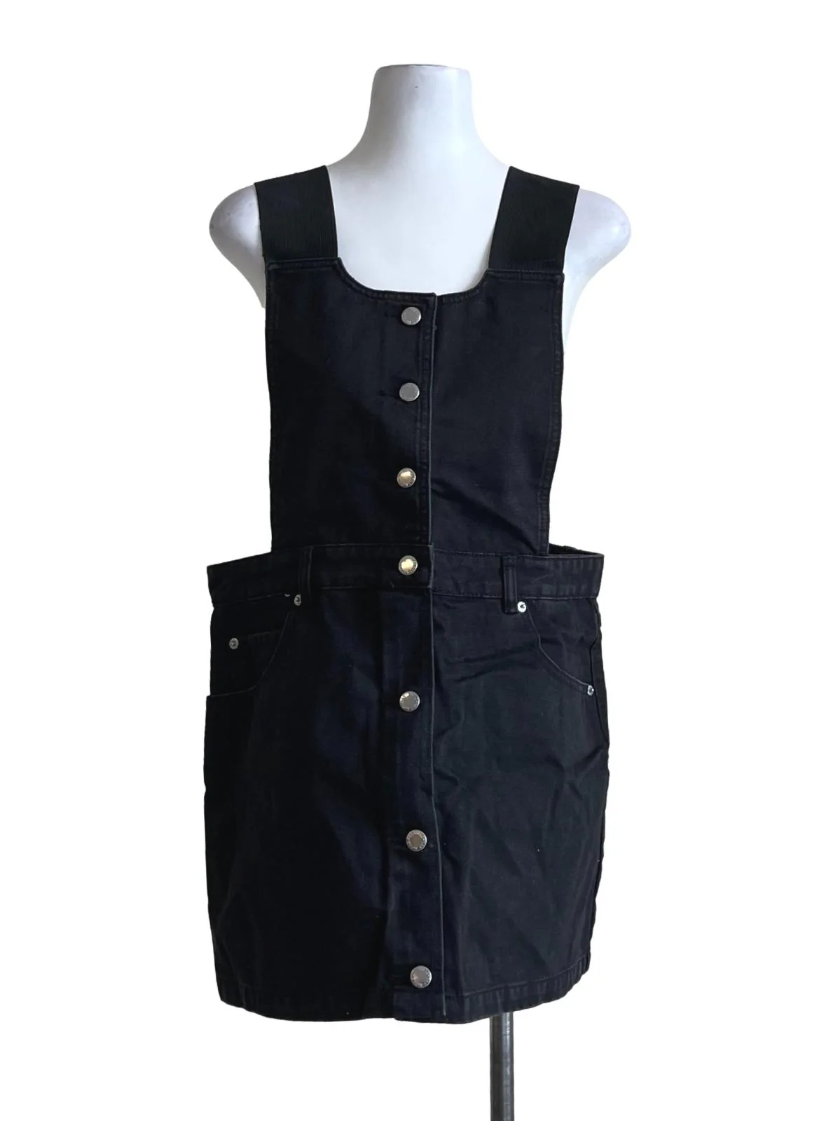 Charcoal Black Denim Apron Mini Dress