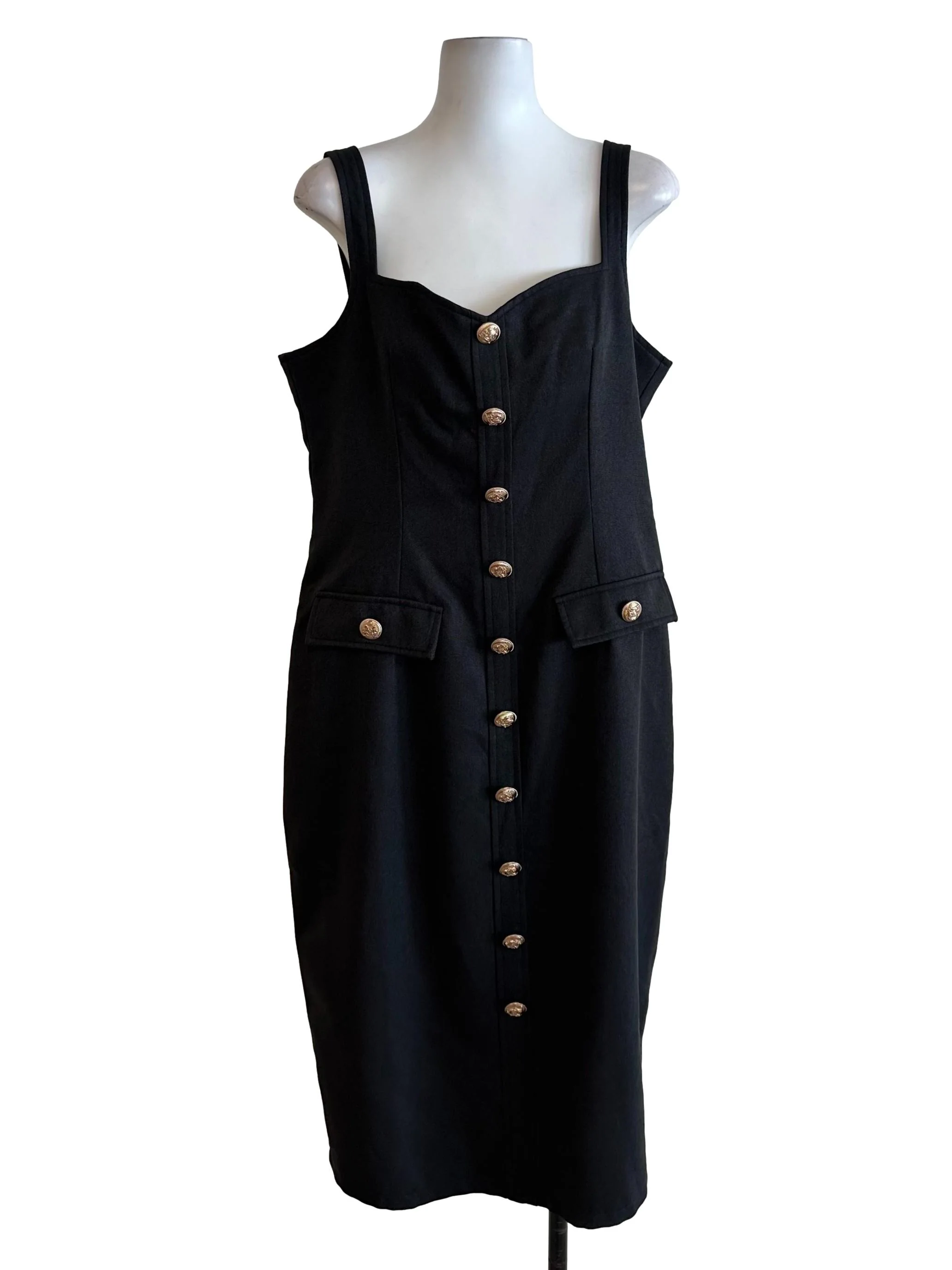 Charcoal Black Sweetheart Button Dress