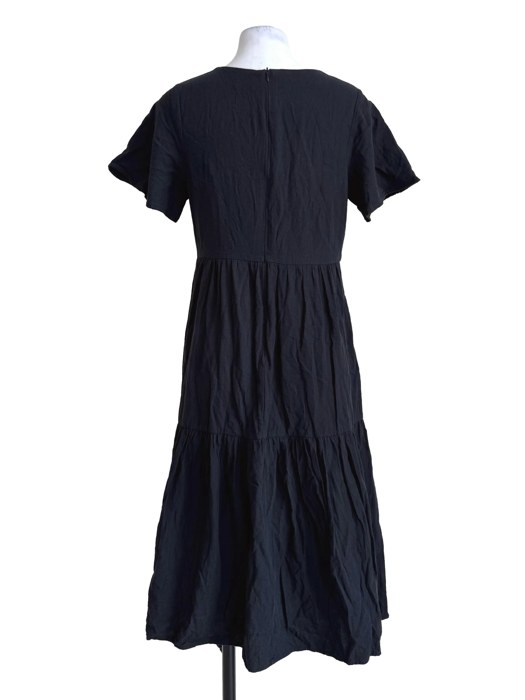 Charcoal Black V Neck Tiered Dress - Image 2