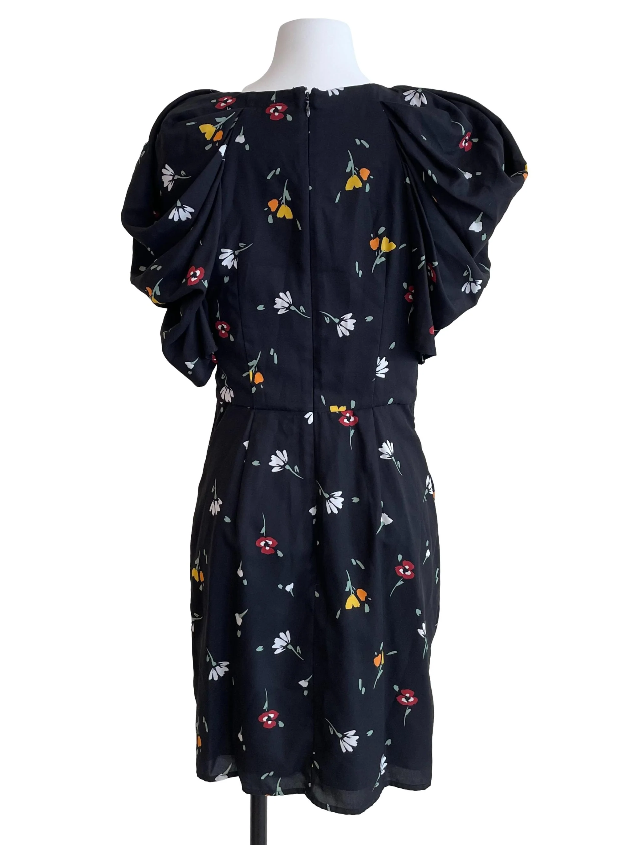 Charcoal Draped Floral Dress - Image 2