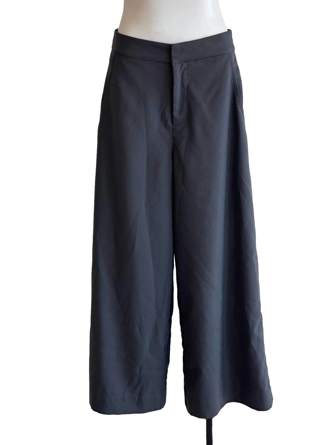 Charcoal Grey Cropped Wide-Leg Pants
