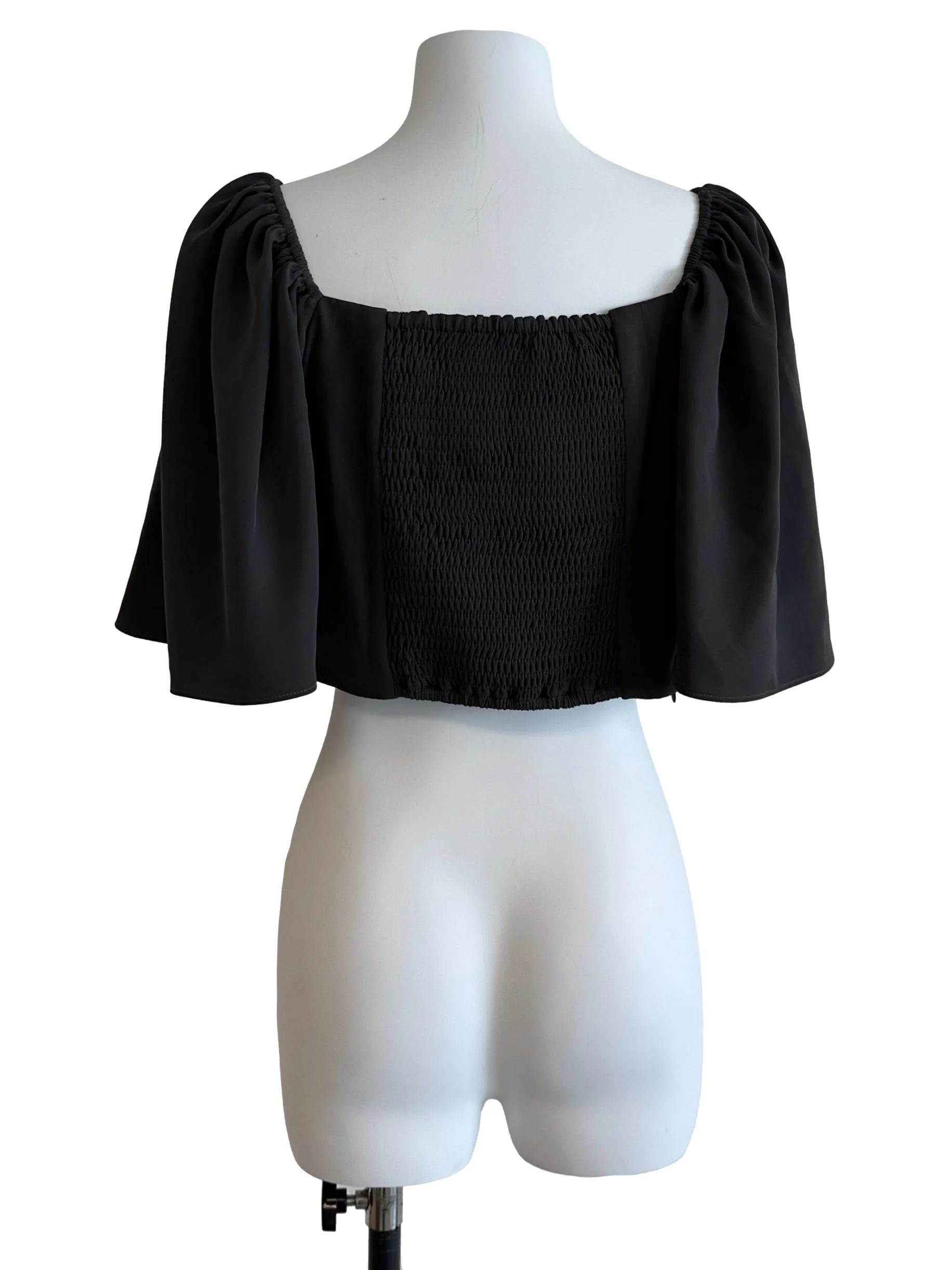 Charcoal Grey Ruched Flare Sleeve Blouse - Image 2