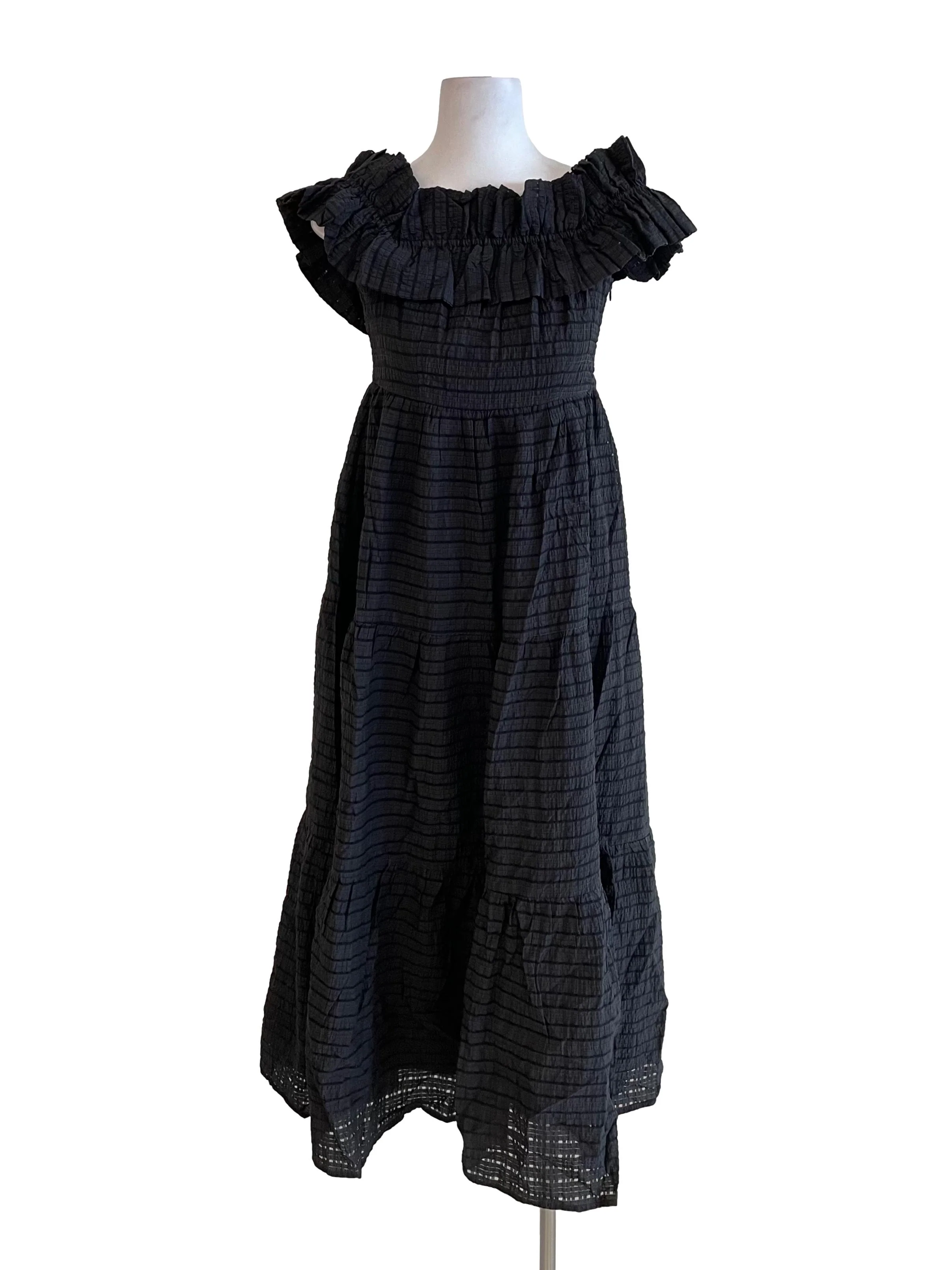 Charcoal Ruffled Texture Off Shoulder Dress