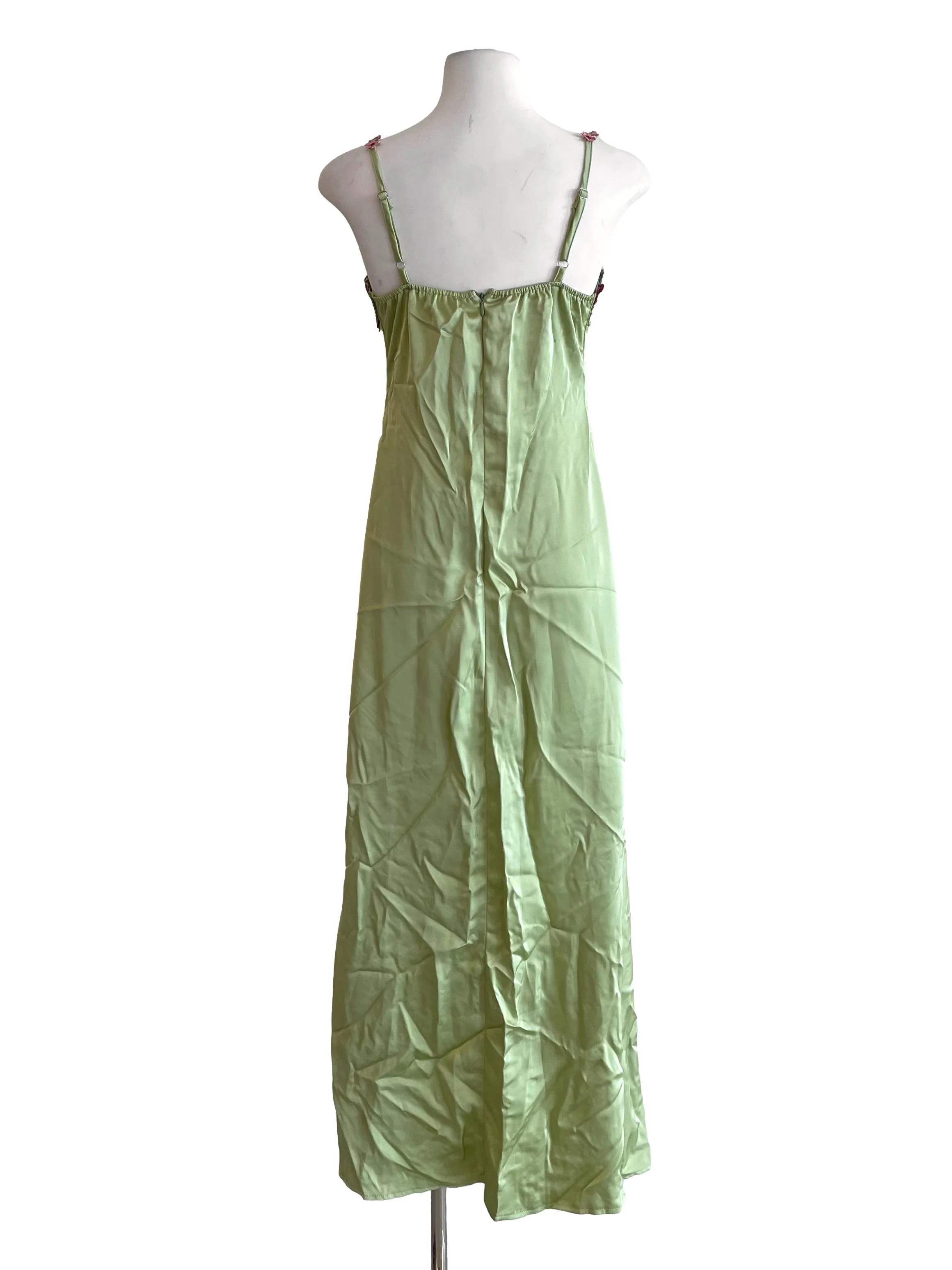 Chartreuse Embroidery Bustier Satin Cami Dress - Image 2