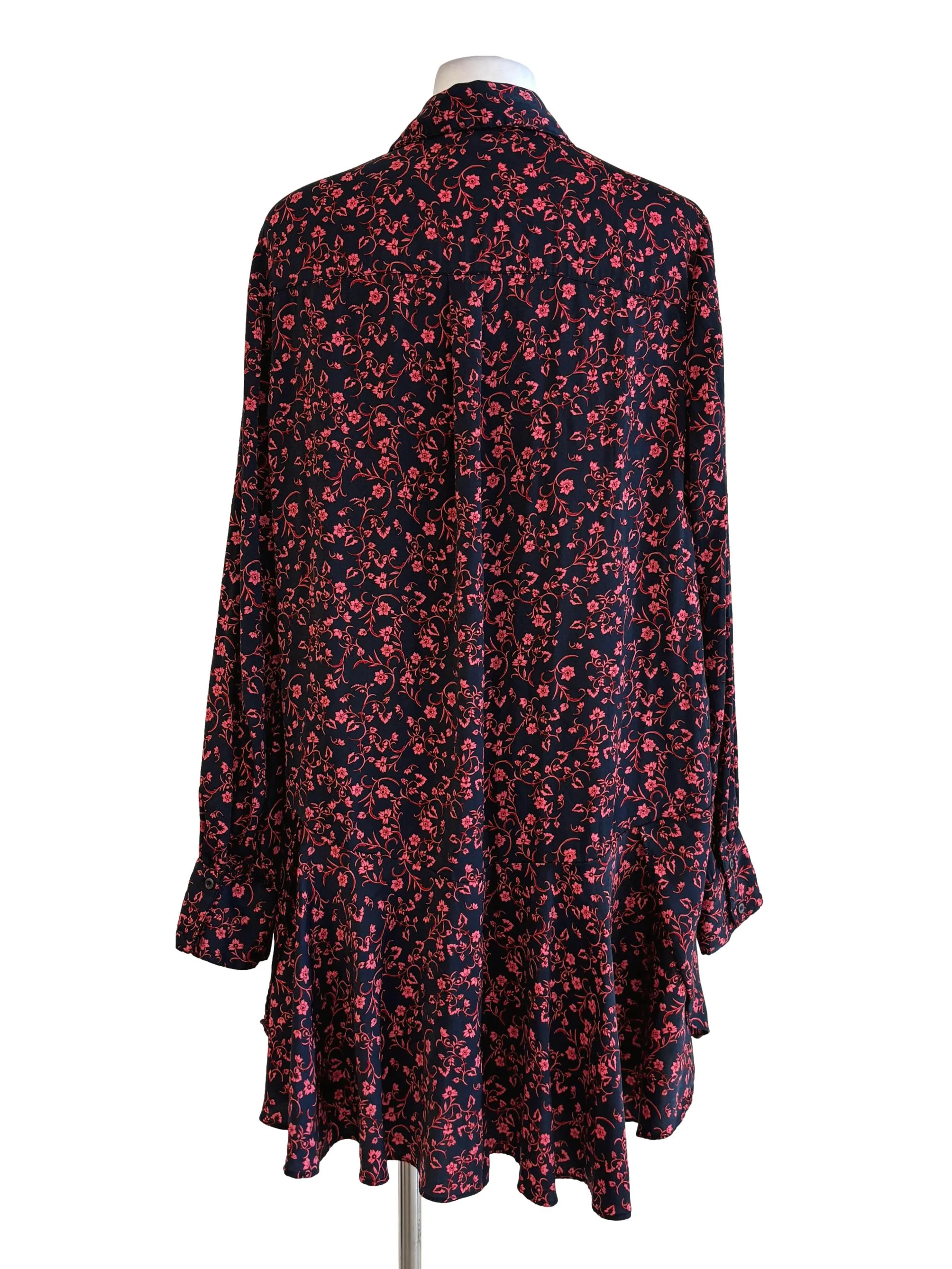 Cherry Red Floral Satin Shirt Dress - Image 2
