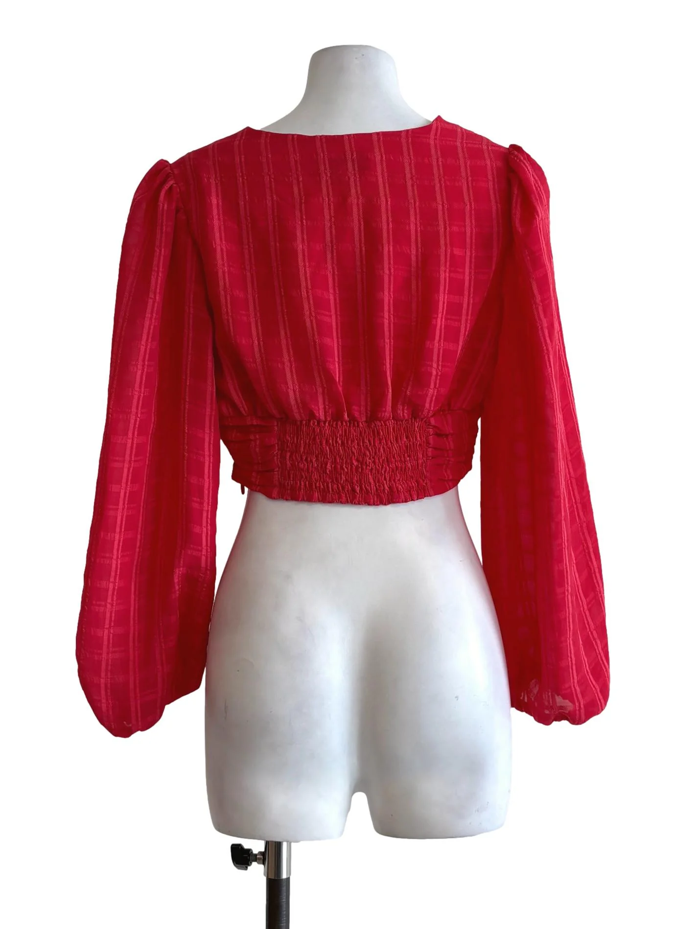 Cherry Red V-Neck Blouse - Image 2