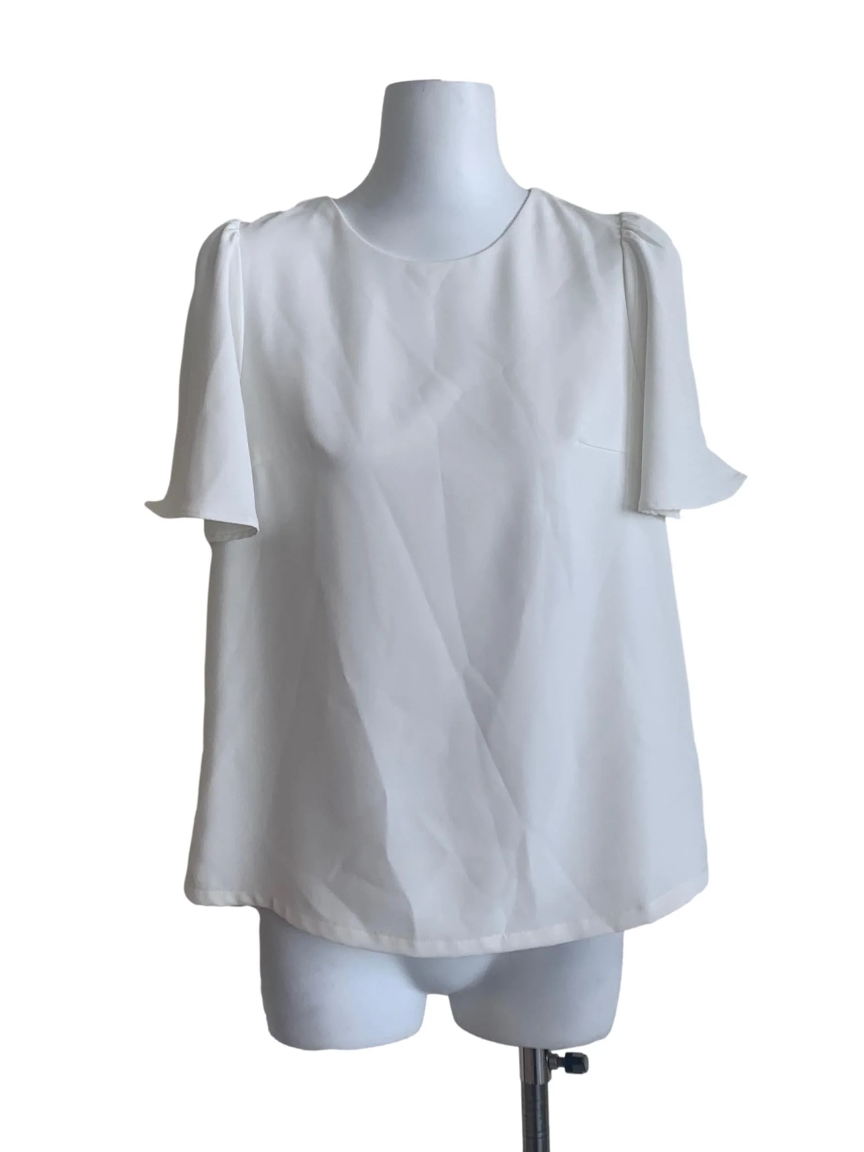 Chiffon White Circular-Cap Sleeves Top