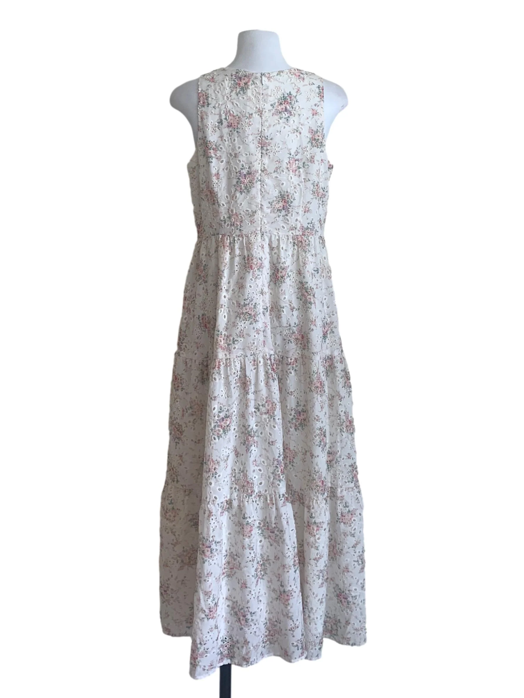 Chiffon White Floral Pattern Drop Waist Dress - Image 2