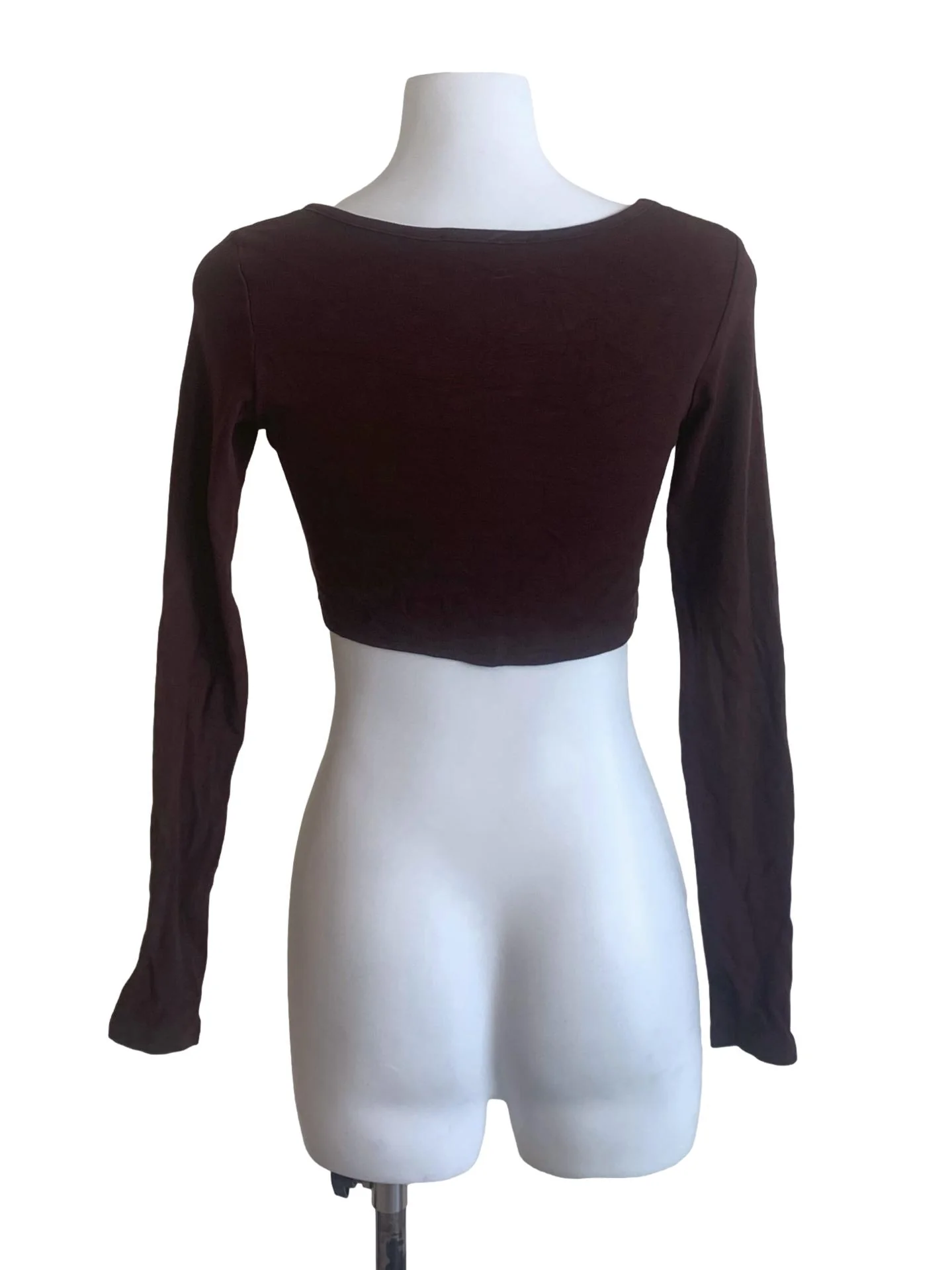 Chocolate Brown Round Neck Crop Top - Image 2