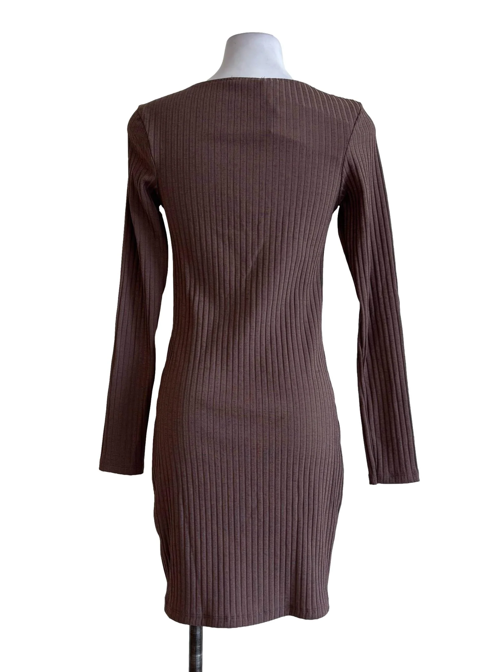 Chocolate Ribbed Bodycon Dress - Image 2