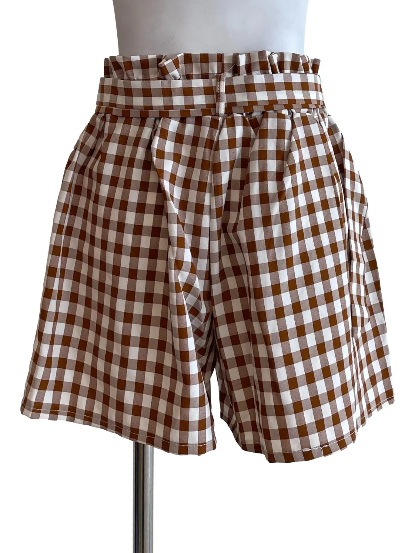 Cider Brown Gingham Ruffle Shorts - Image 2