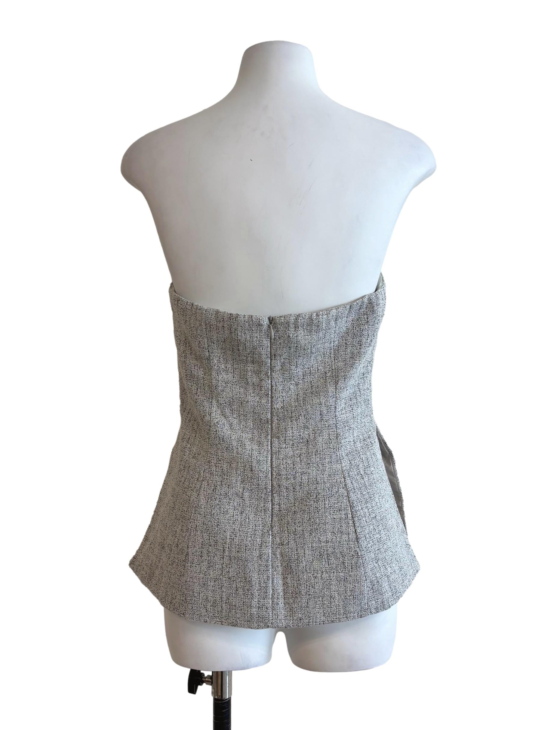 Cloud Grey Strapless Tweed Top - Image 2