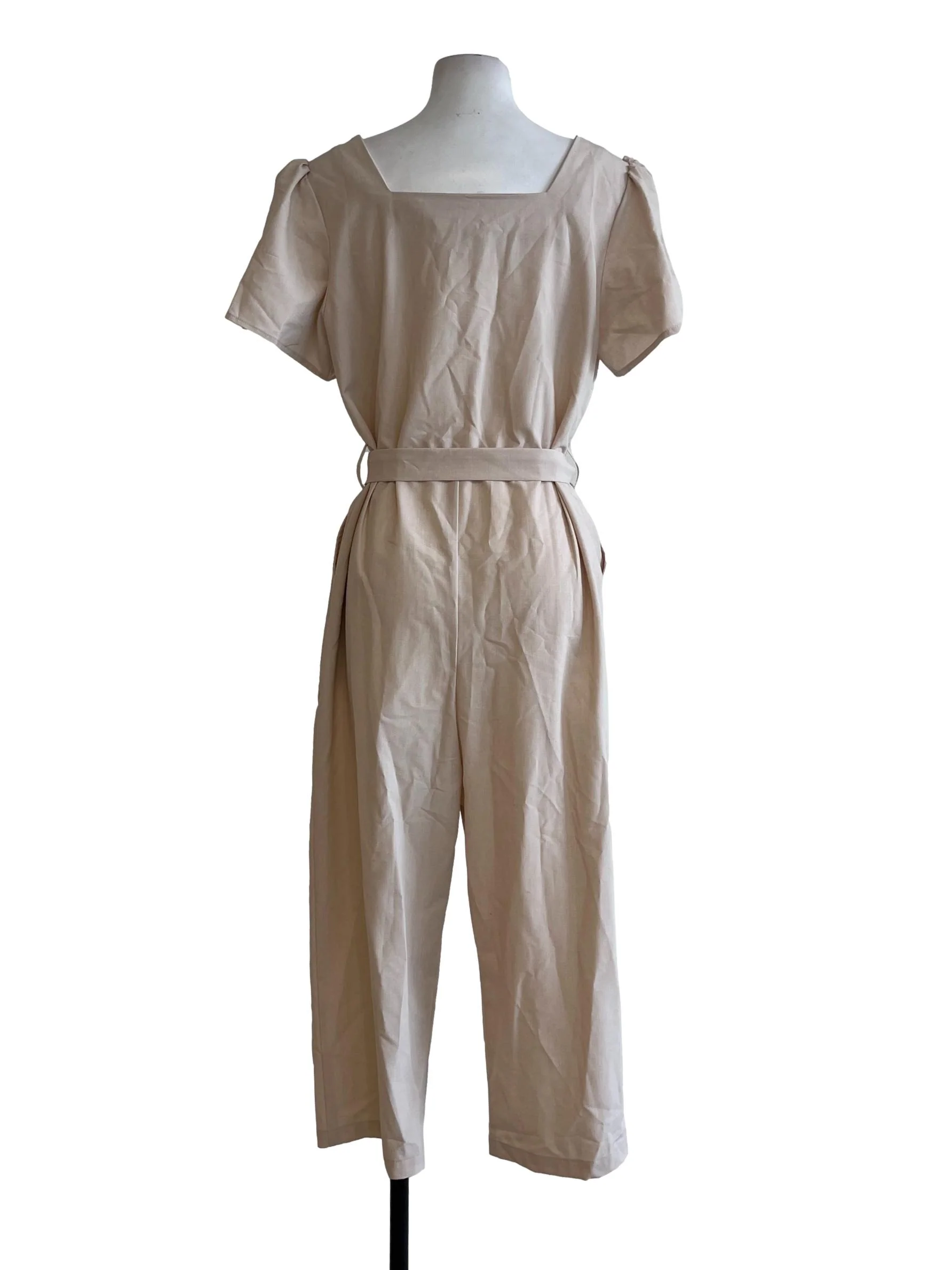 Coco Beige Square Short Sleeve Jumpsuit - Image 2