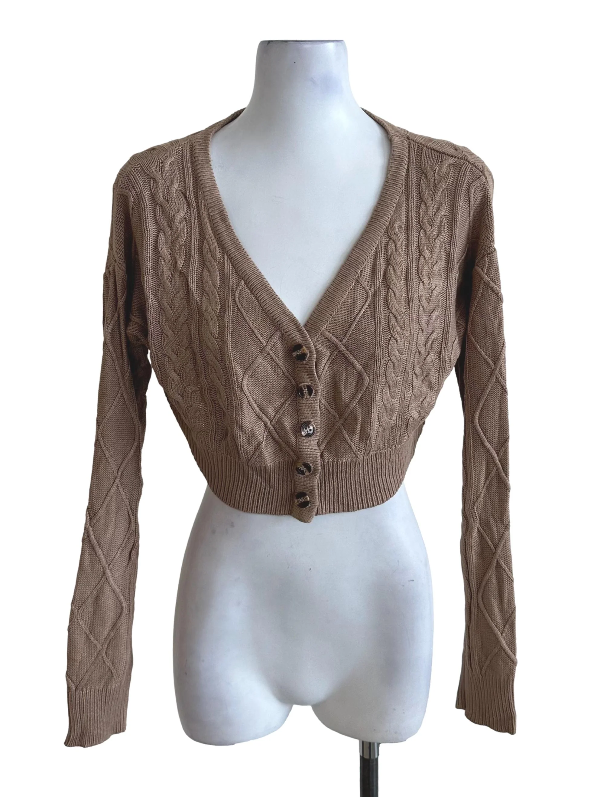 Coffee Brown Knit Button Cardigan
