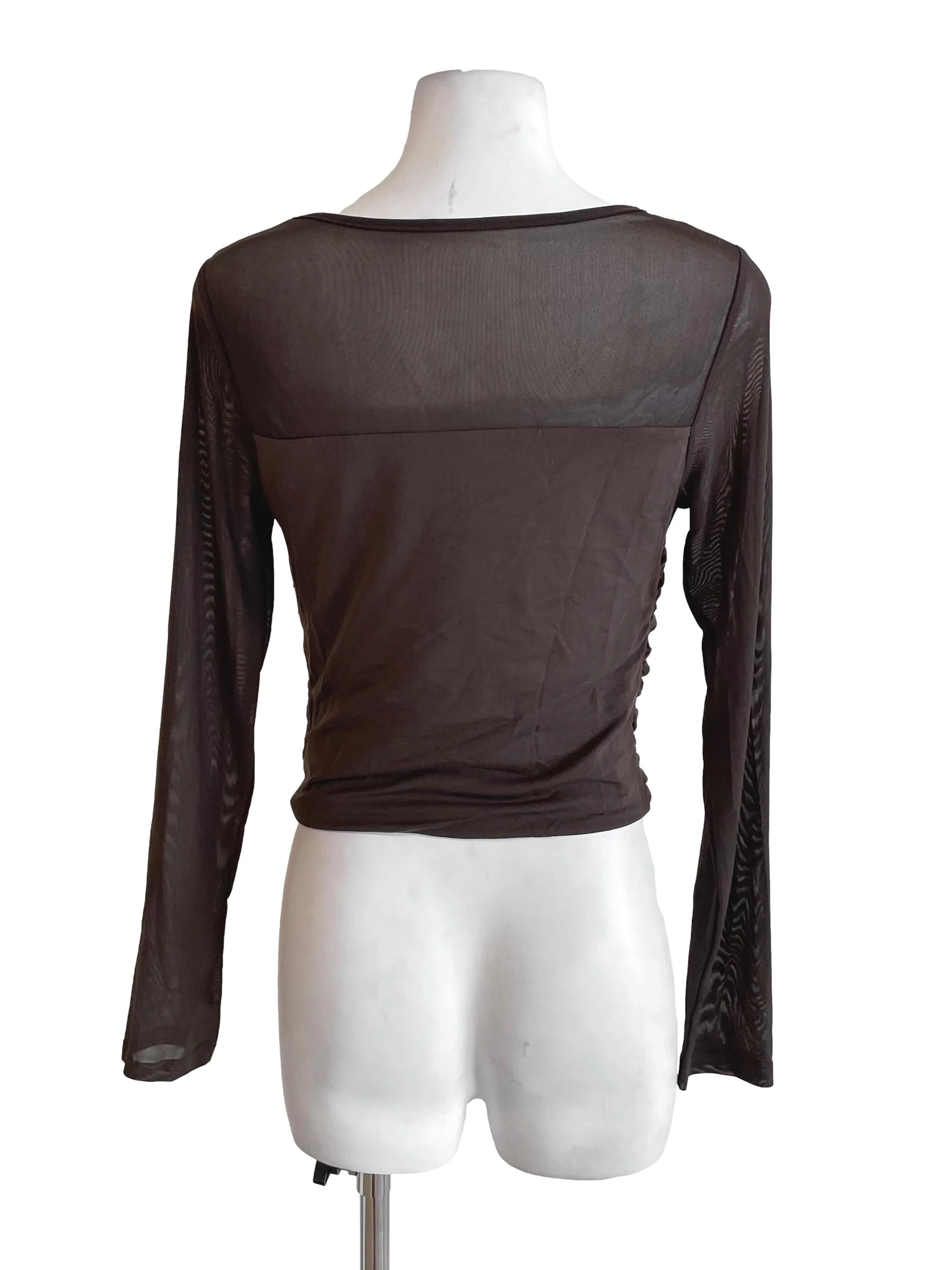Coffee Scrunch Mesh Sleeves Top - Image 2