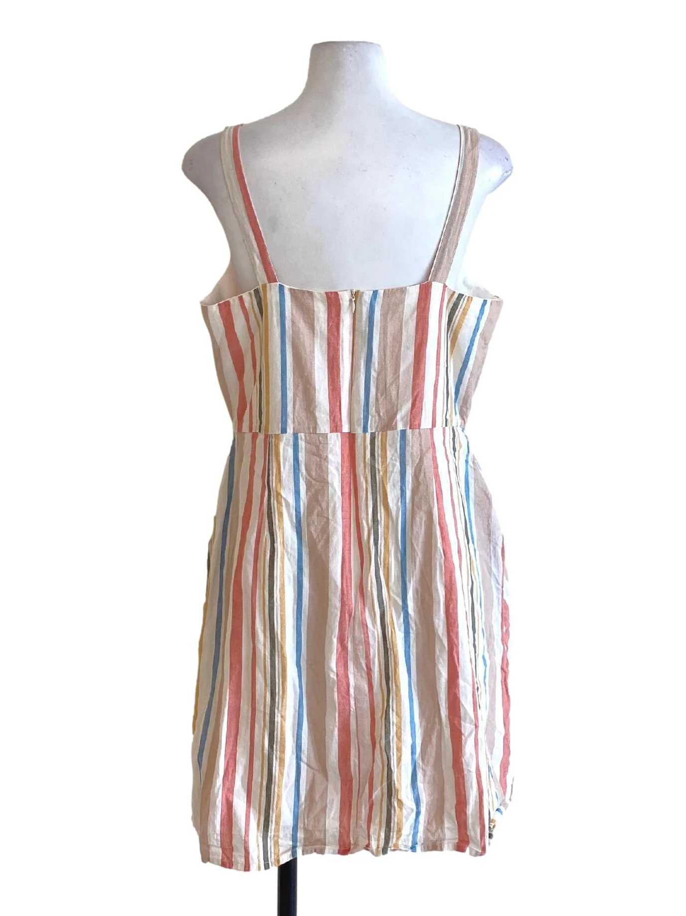 Colour Block Stripes Square Neck Buttoned Down A-Line Dress - Image 2