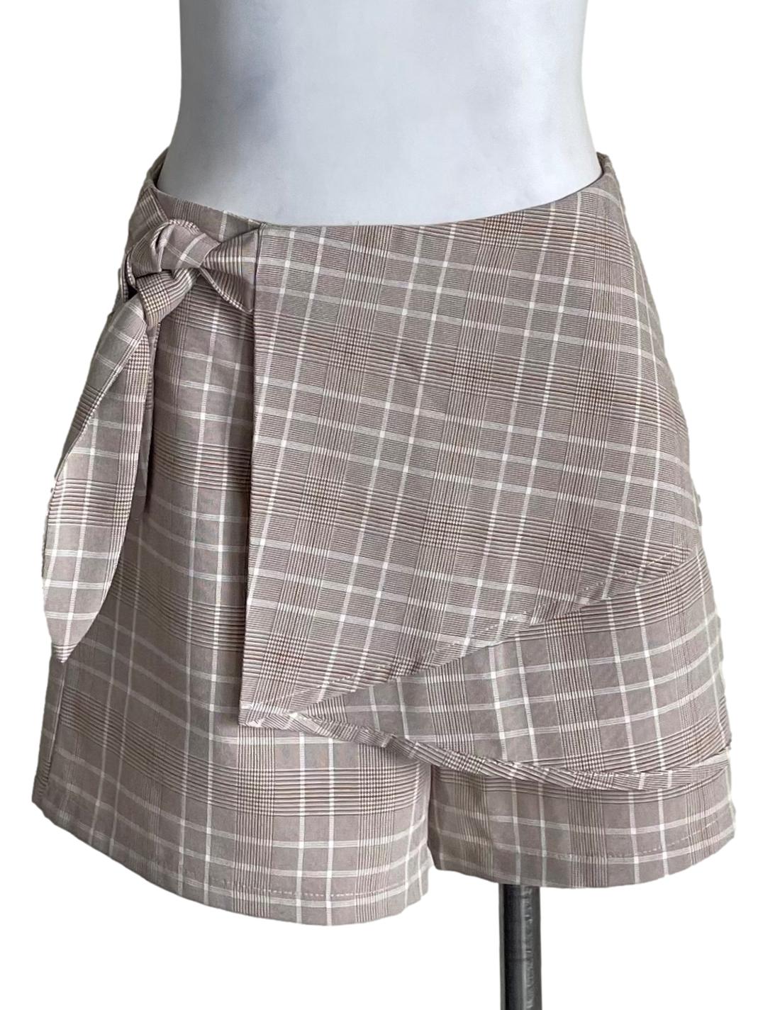 Cool Beige Checker Wrap Skorts