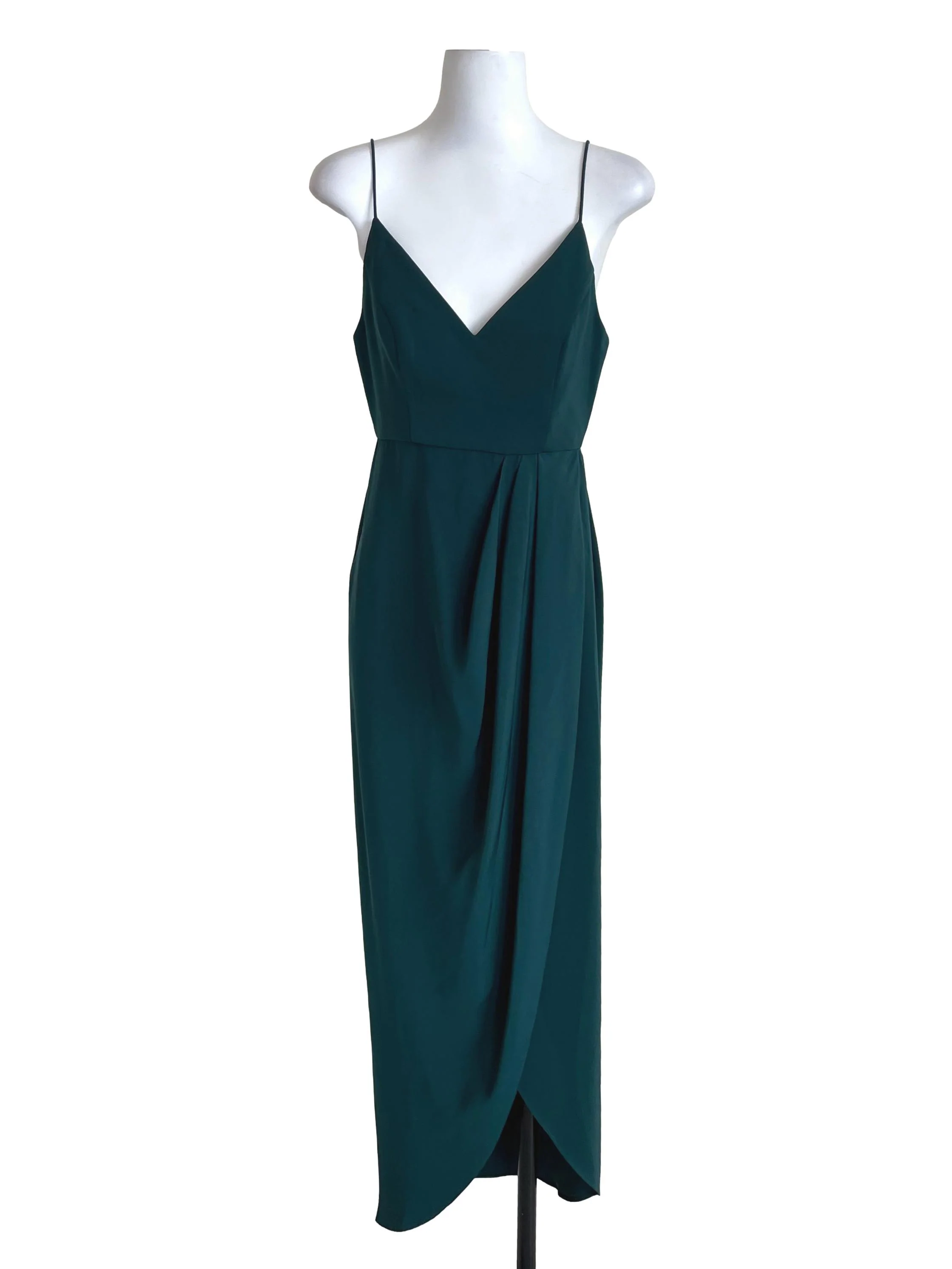 Cool Pine Pleated Slit Sheath Dress