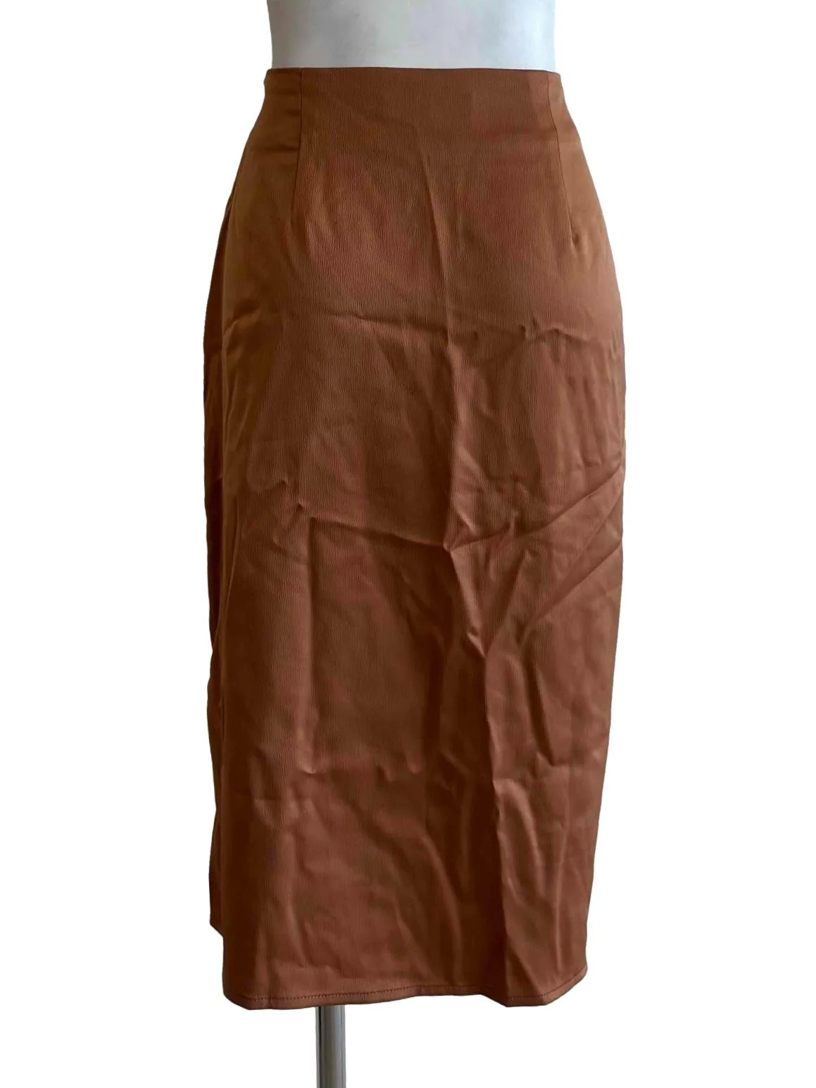 Copper Brown Ruched Satin Skirt - Image 2