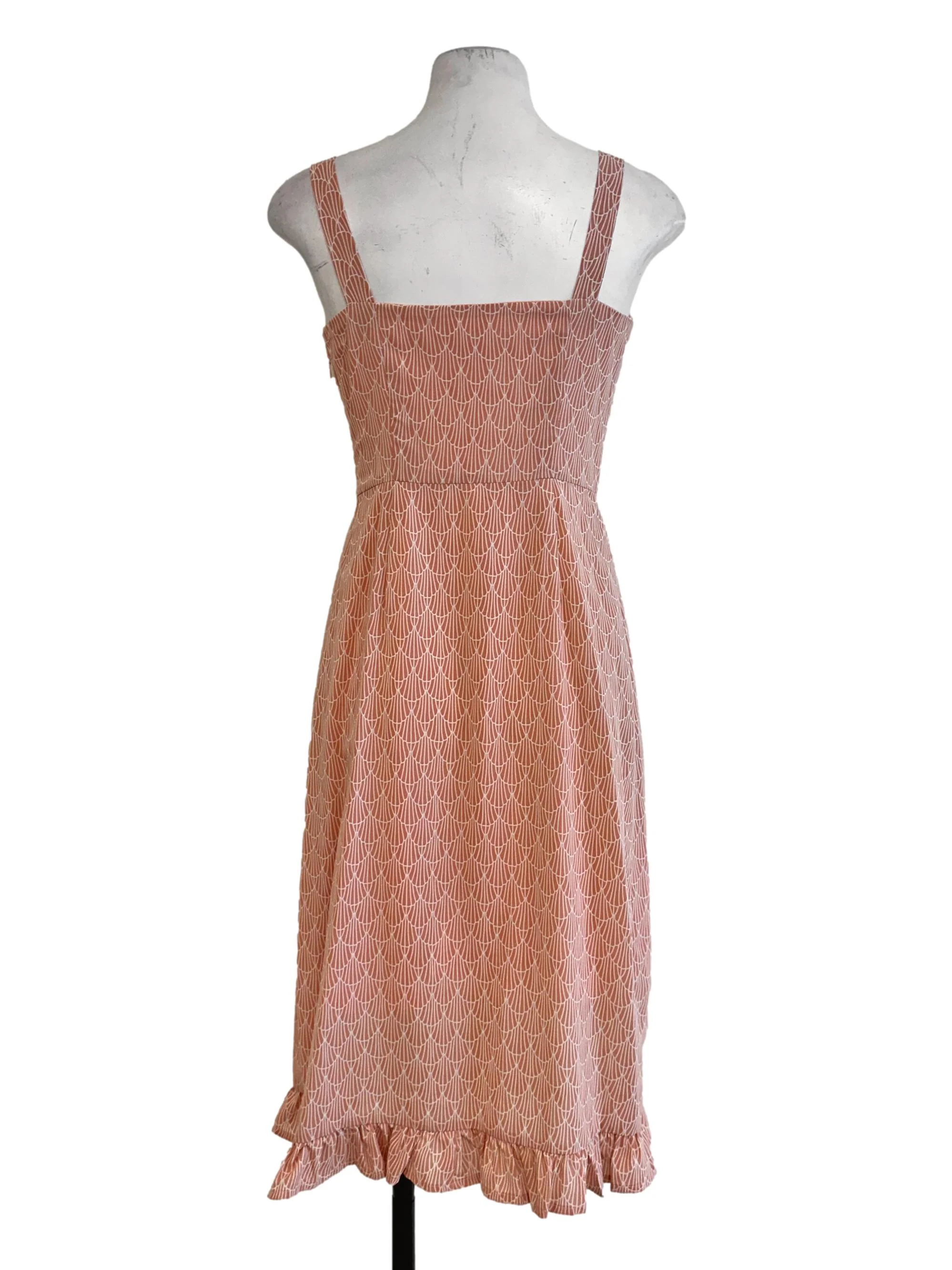 Coral Pink Abstract Pattern Midi Dress TWL - Image 2