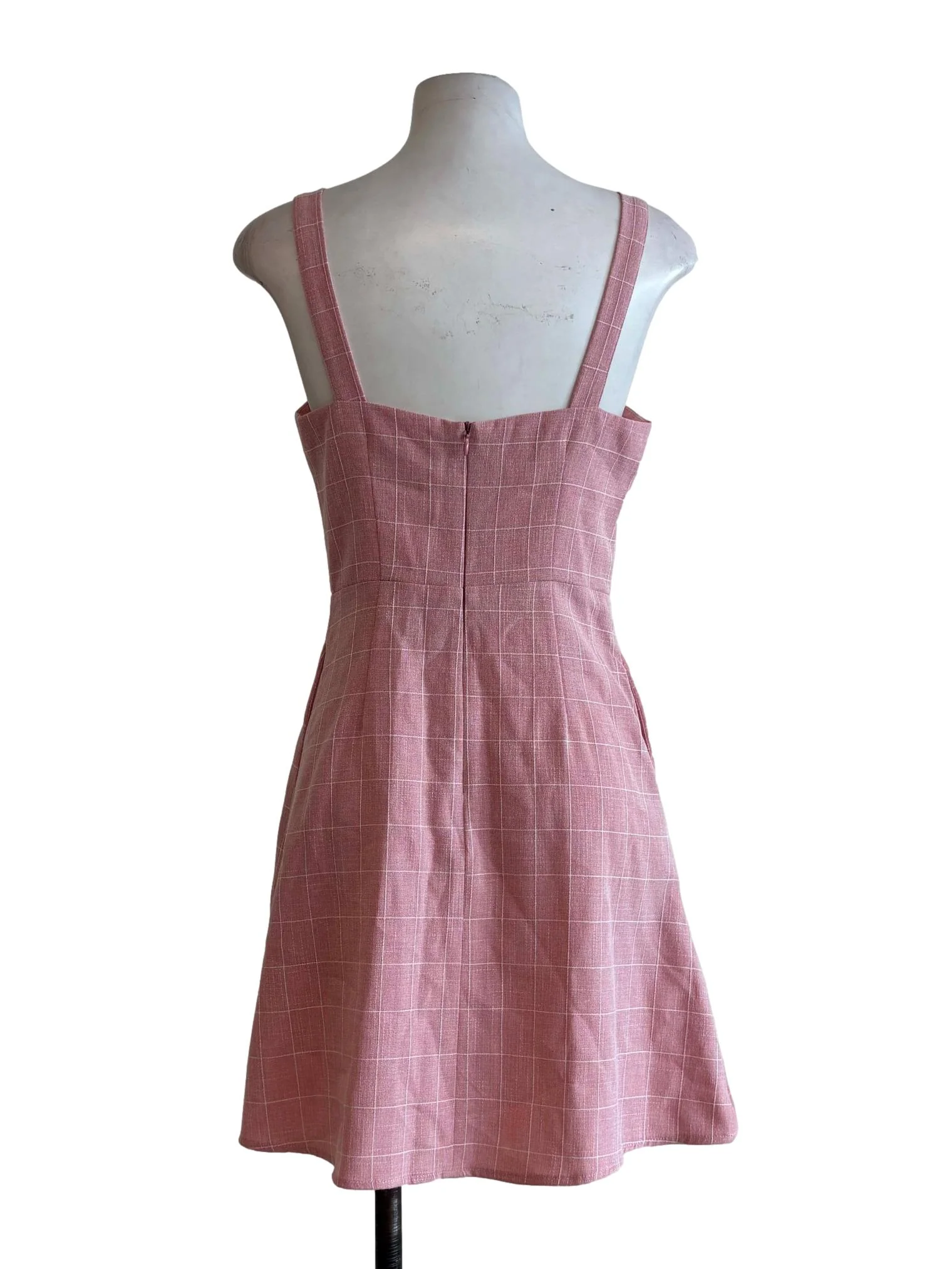 Coral Pink Checkered Camisole Dress - Image 2