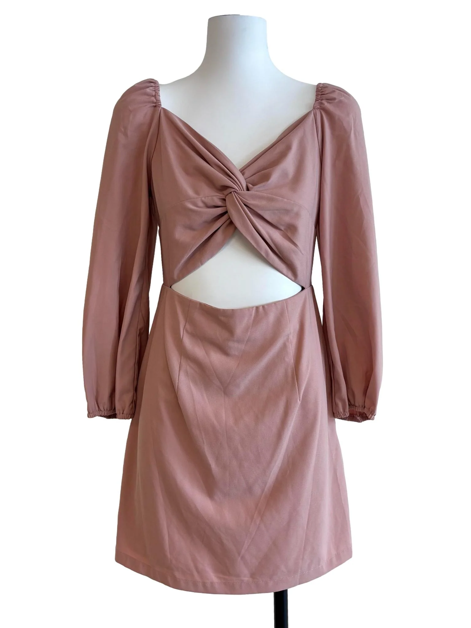 Coral Pink Front Twist Long Sleeve Dress